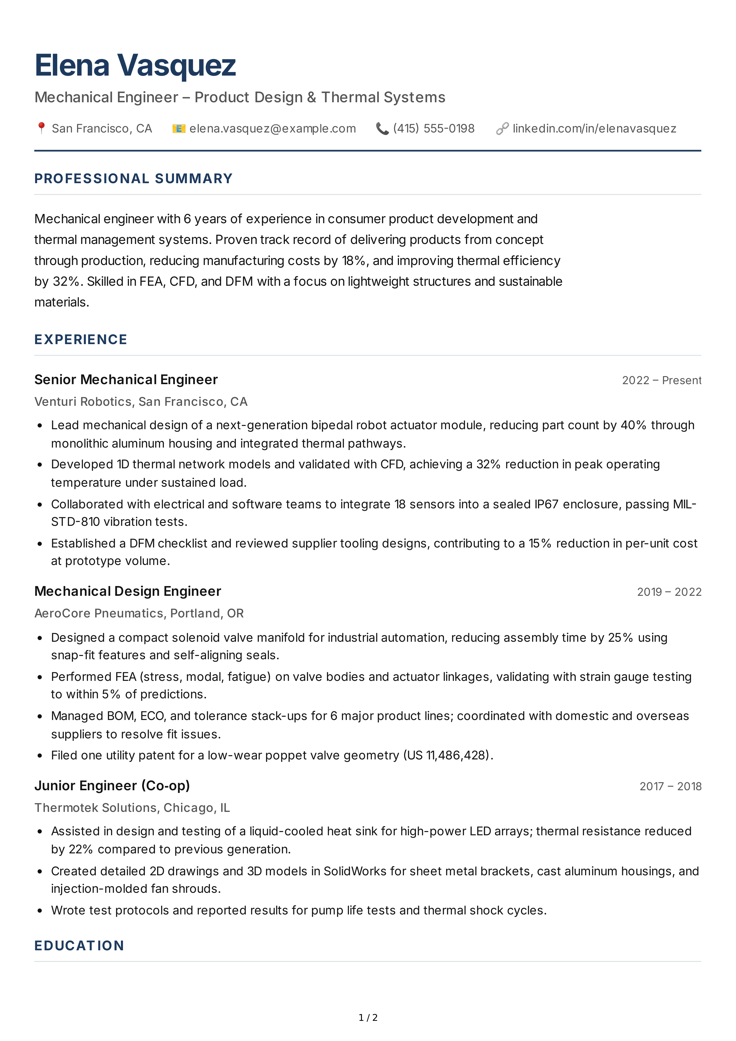 Mechanical Engineer CV — page 1
