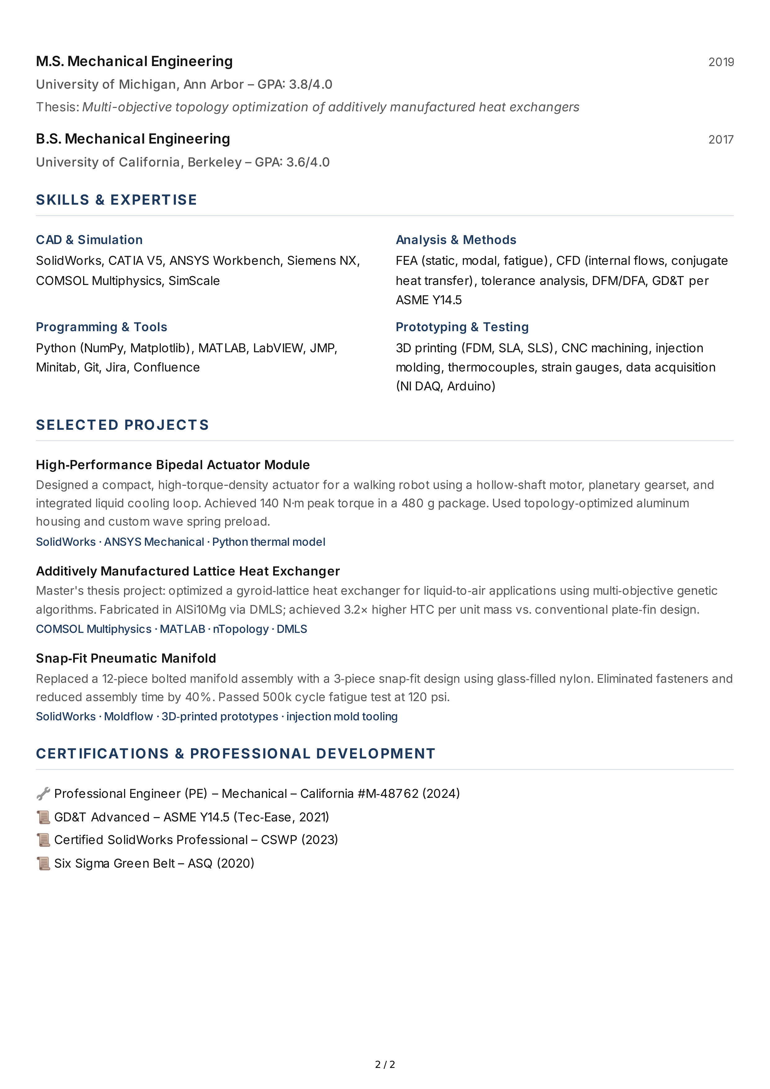 Mechanical Engineer CV — page 2