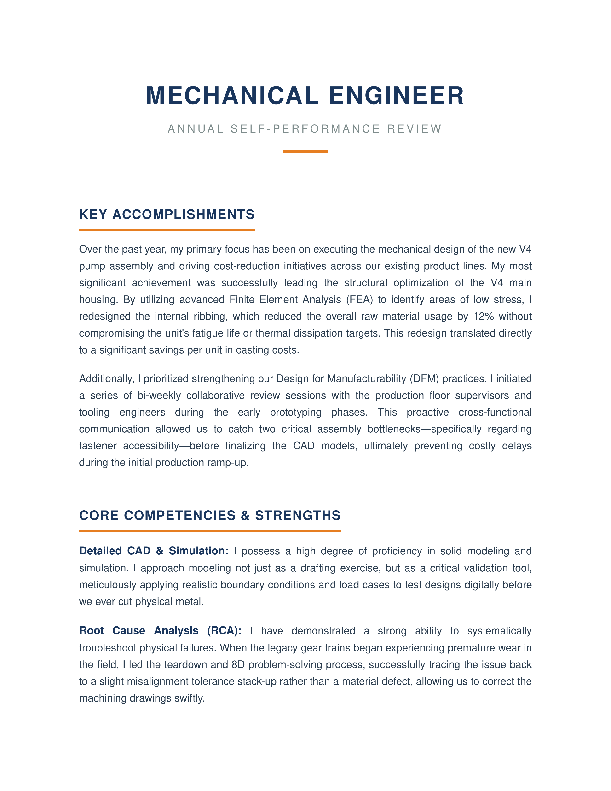 Mechanical Engineer Self Performance Review — page 1