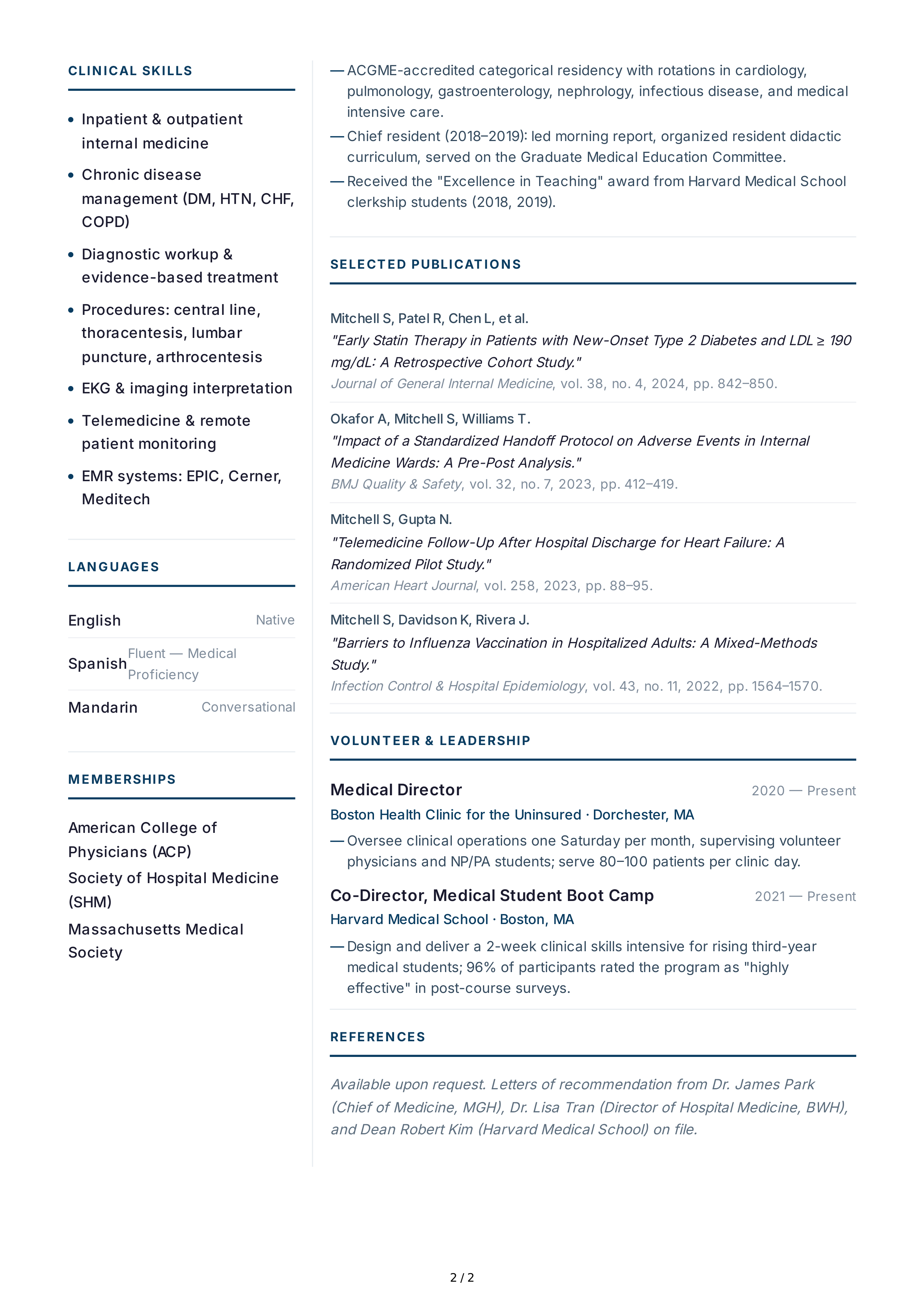 Medical Doctor CV — page 2