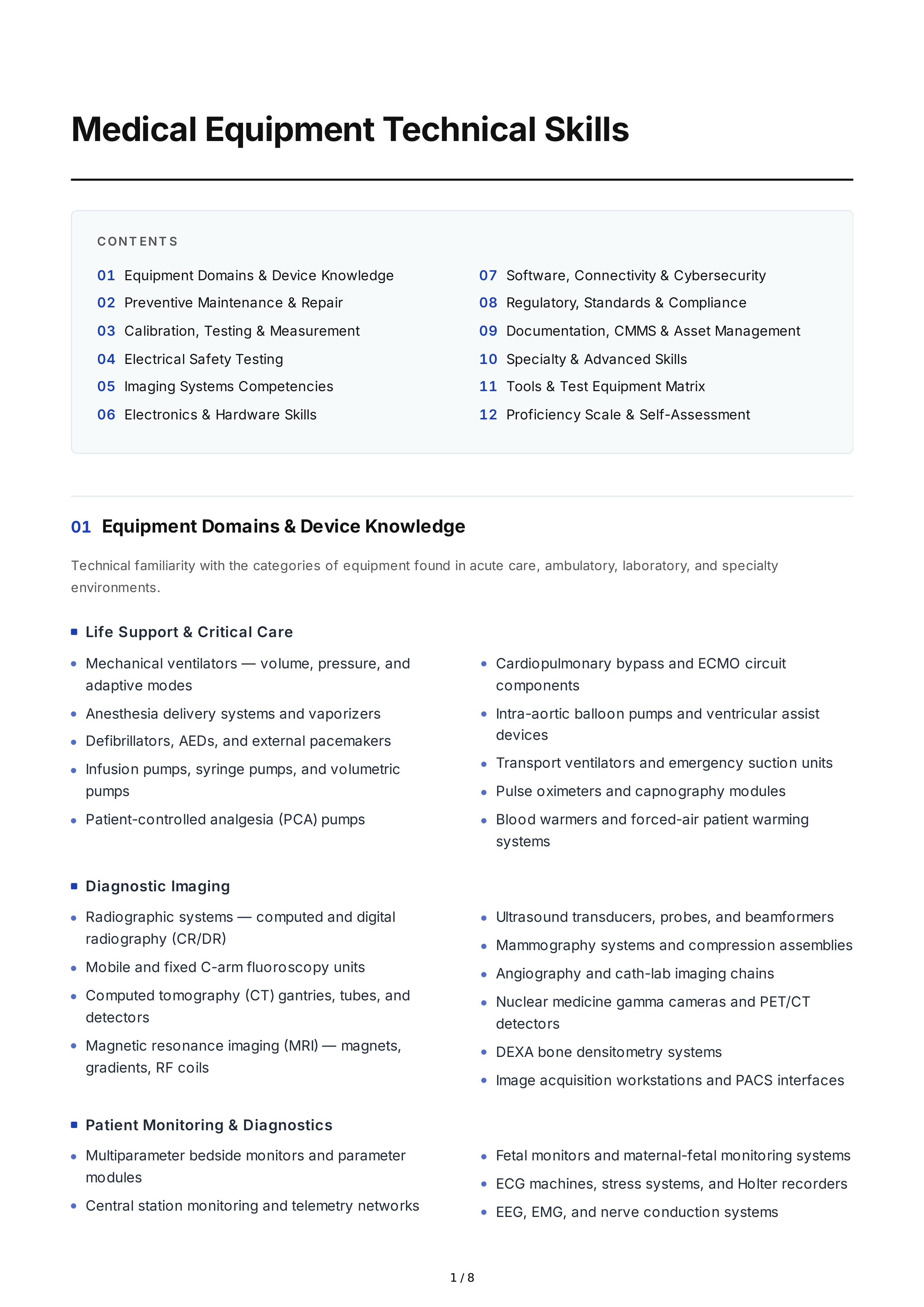 Medical Equipment Technical Skills — page 1
