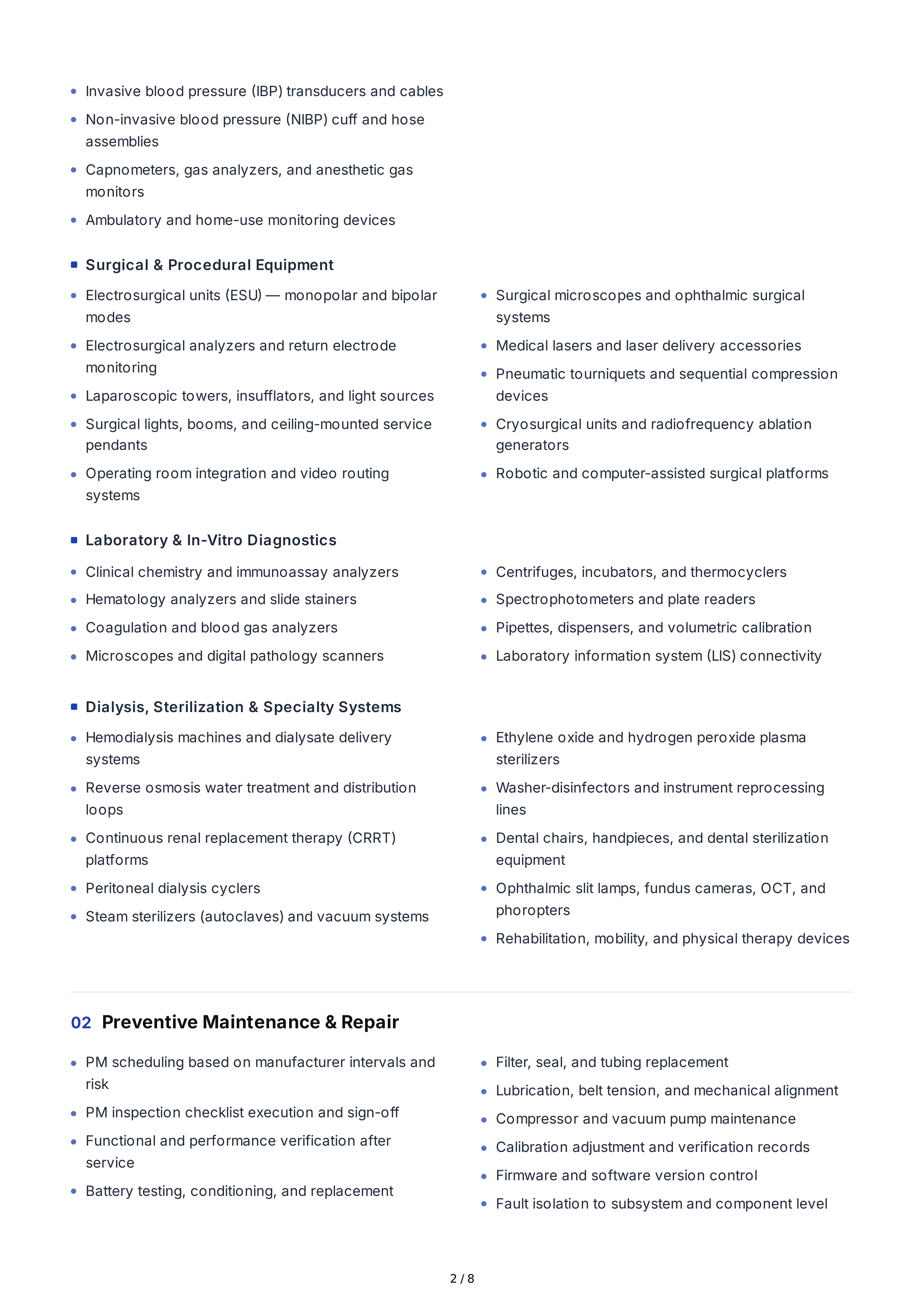 Medical Equipment Technical Skills — page 2