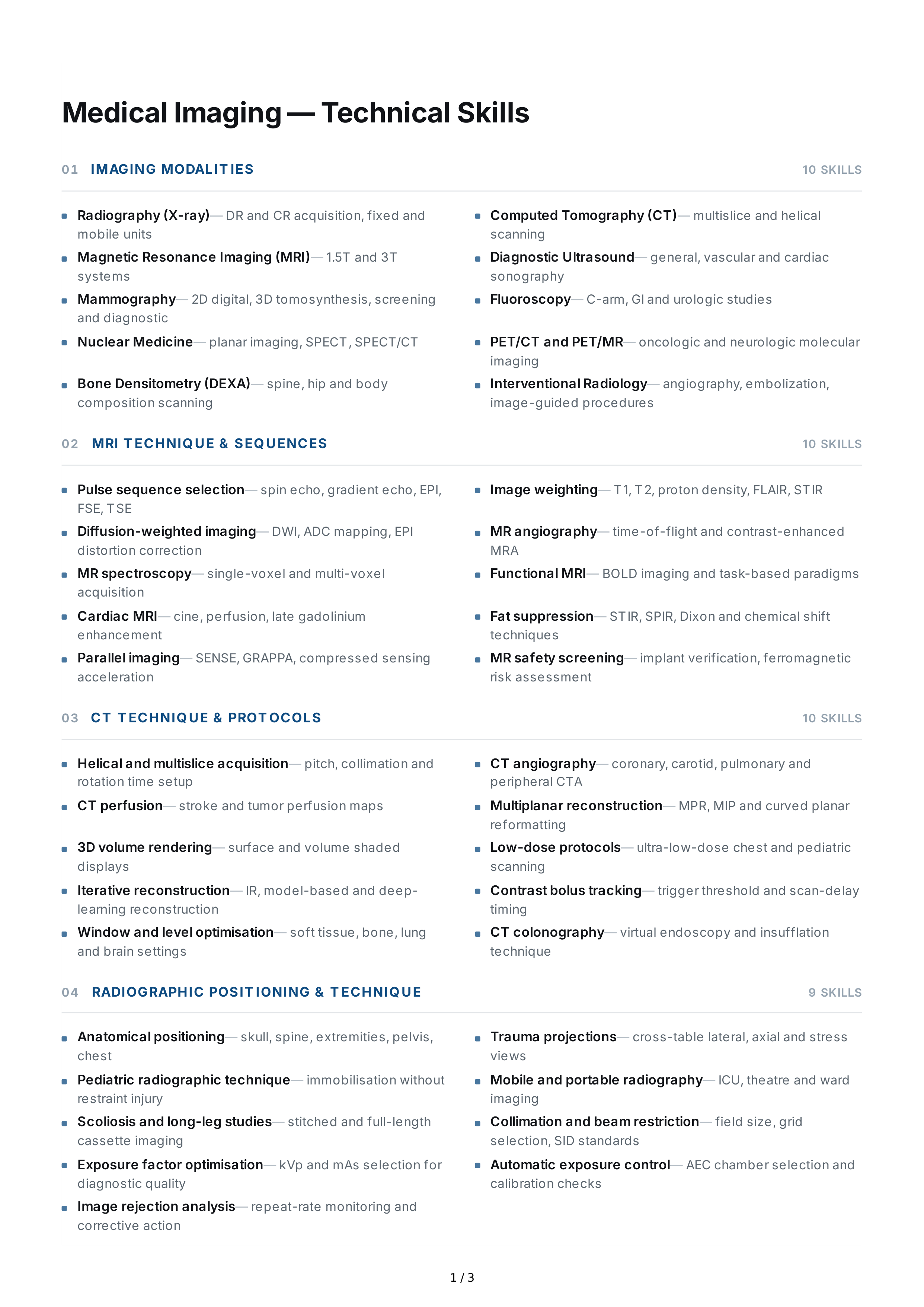 Medical Imaging Technical Skills — page 1