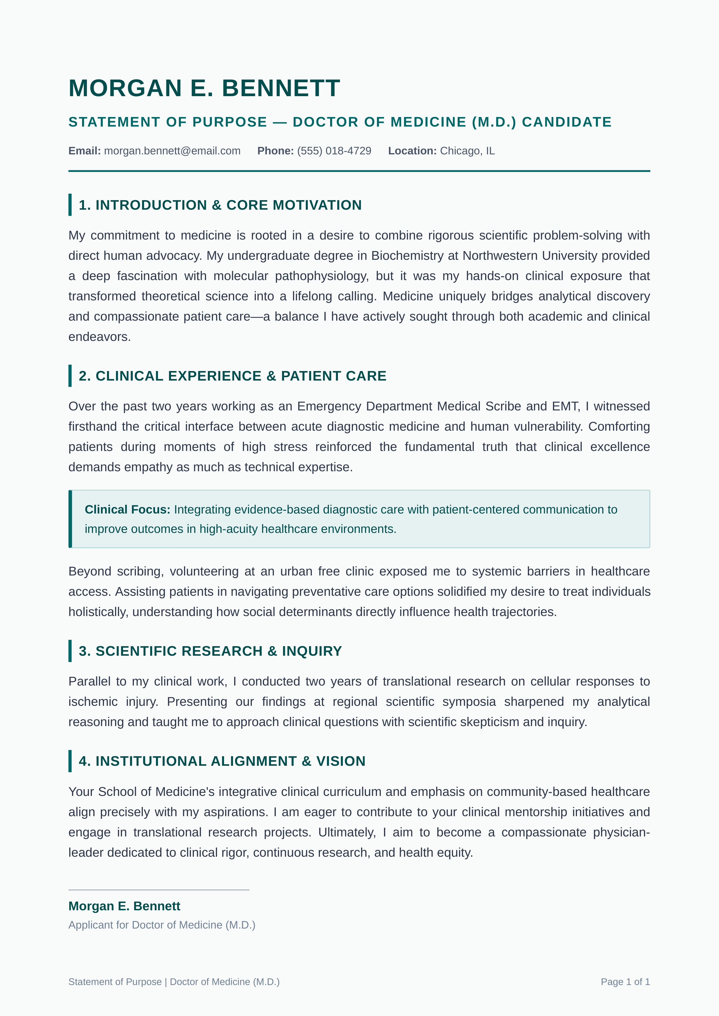 Medical School Statement of Purpose — page 1