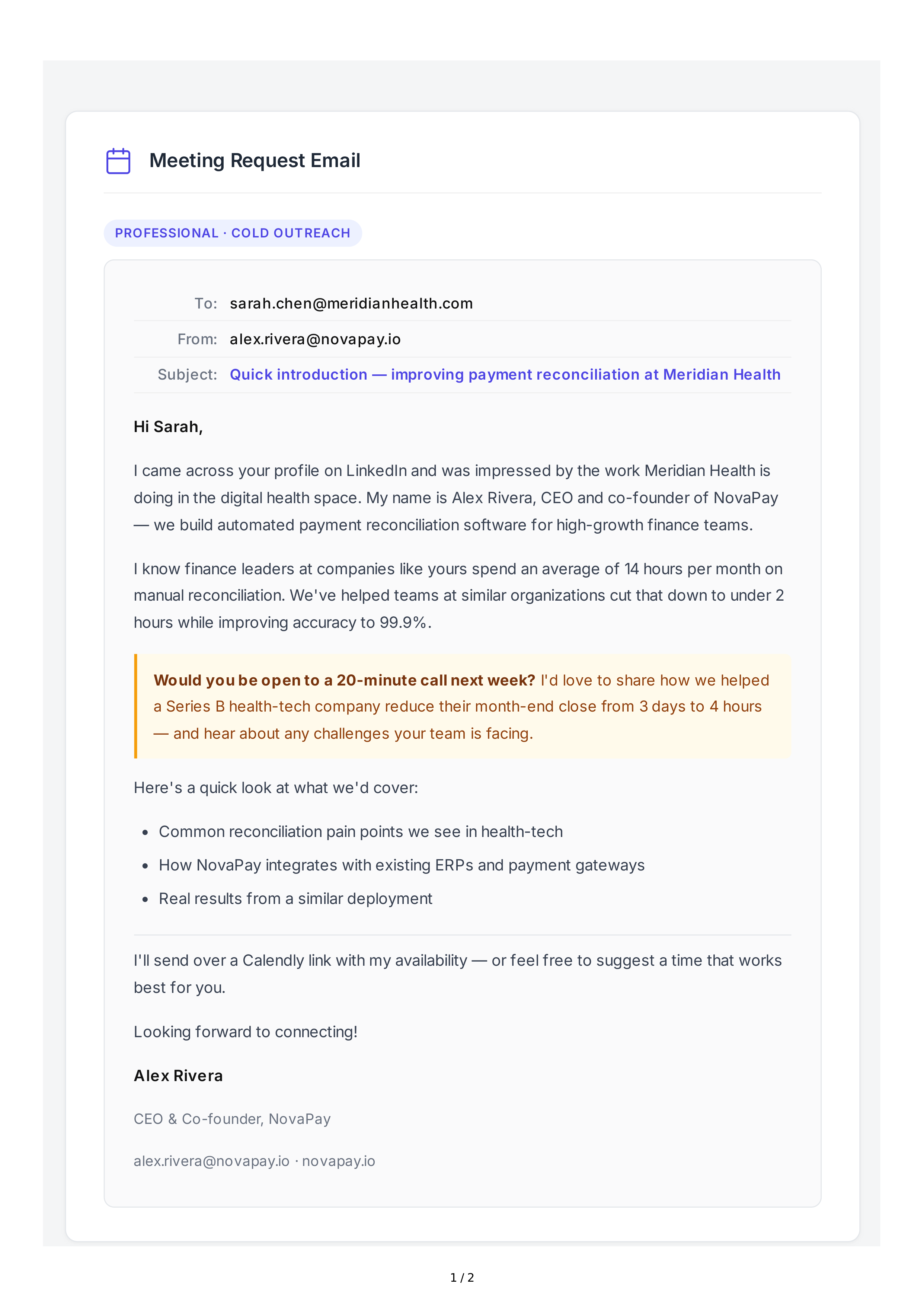 Meeting Request Email — page 1