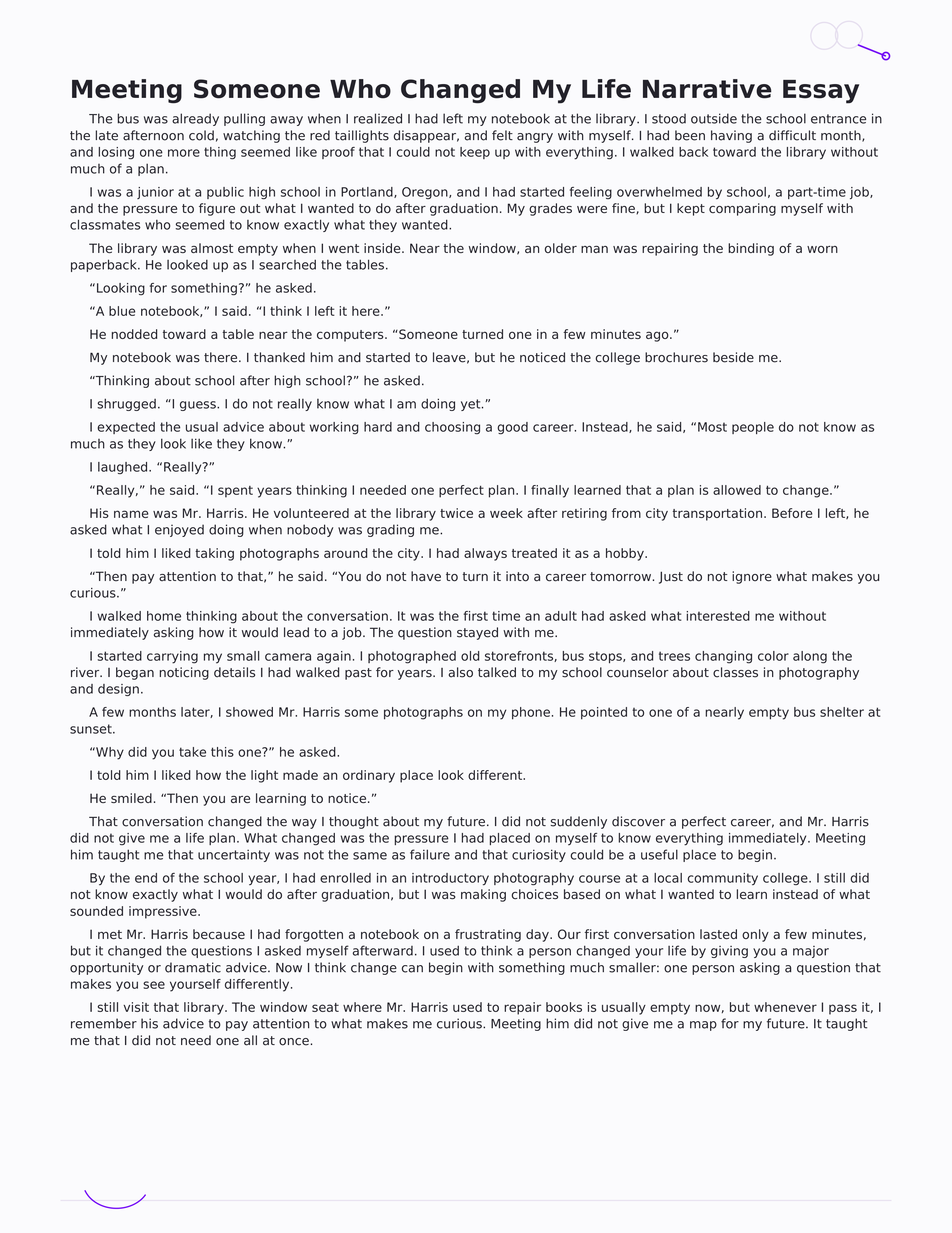 Meeting Someone Who Changed My Life Narrative Essay — page 1