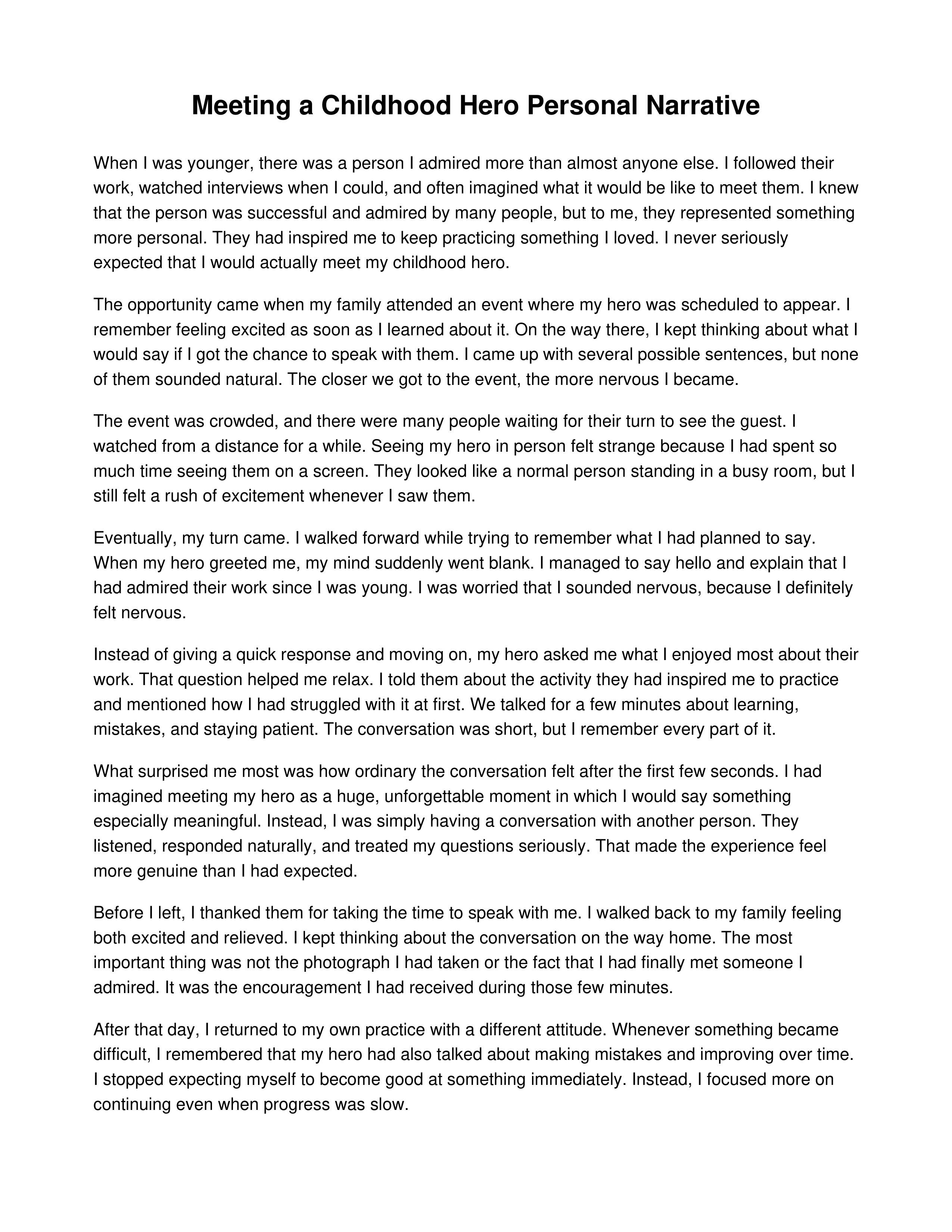 Meeting a Childhood Hero Personal Narrative — page 1