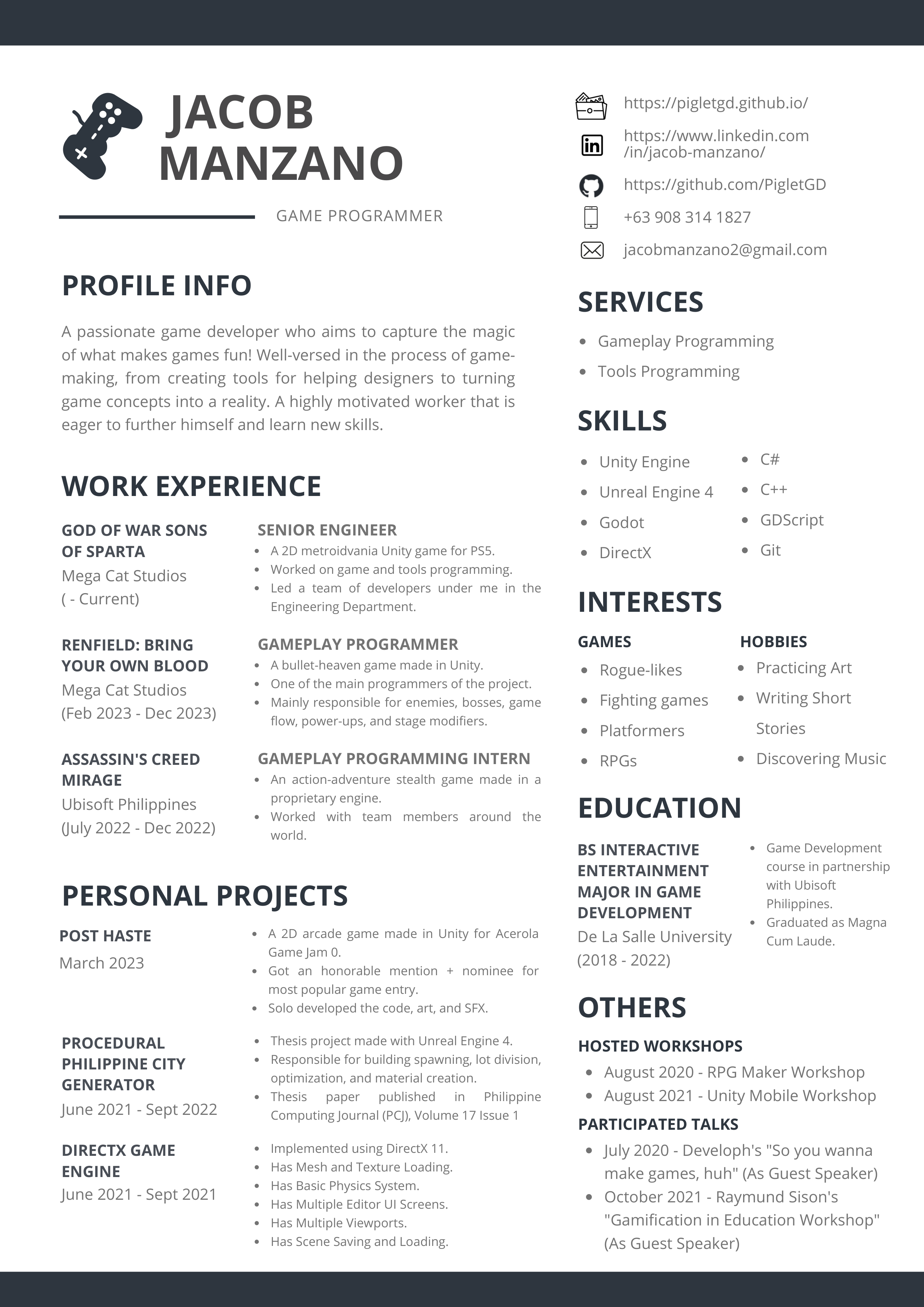 Mega Cat Studios Game Programmer Resume — page 1