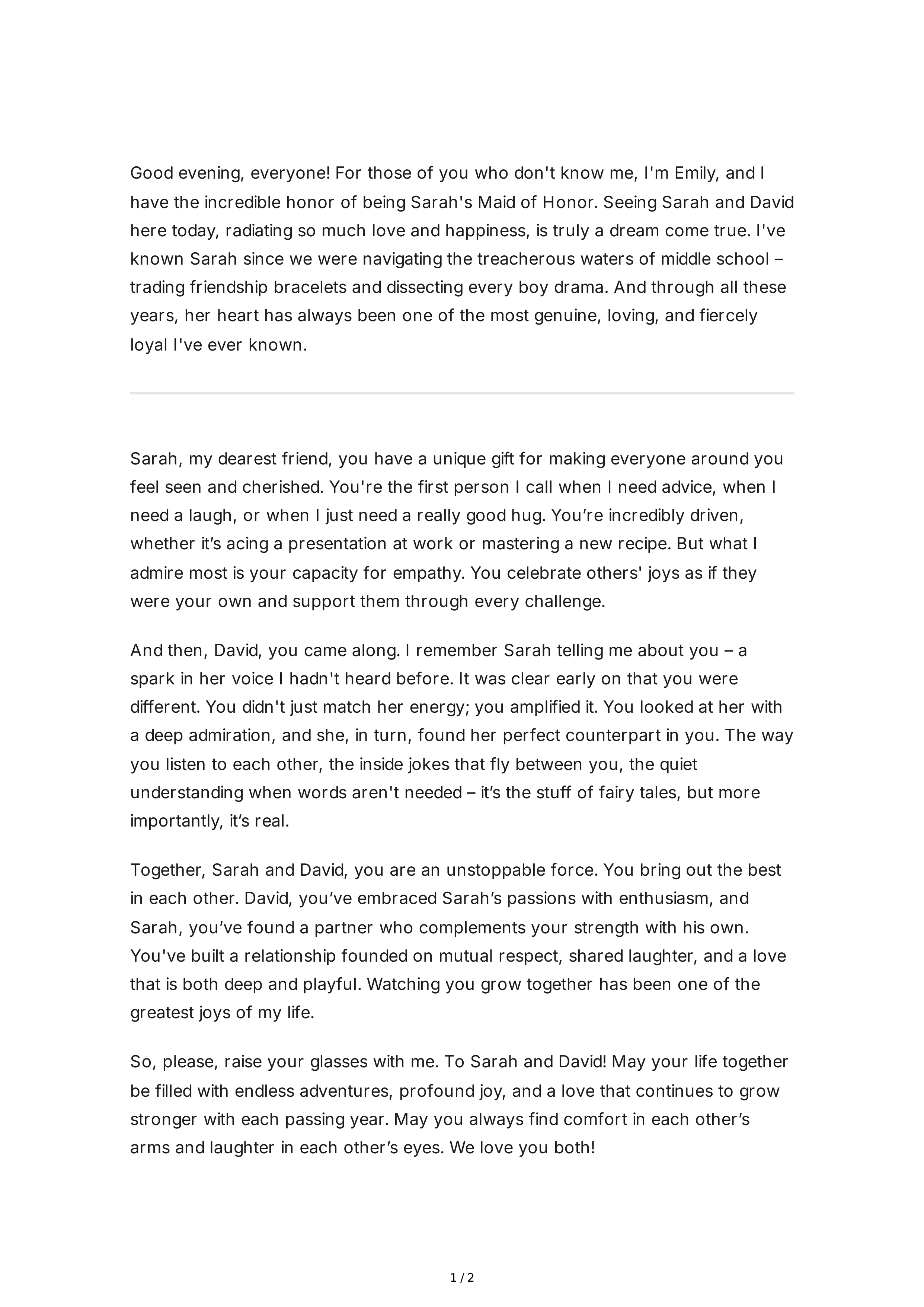 Memorable Maid of Honor Speech — page 1