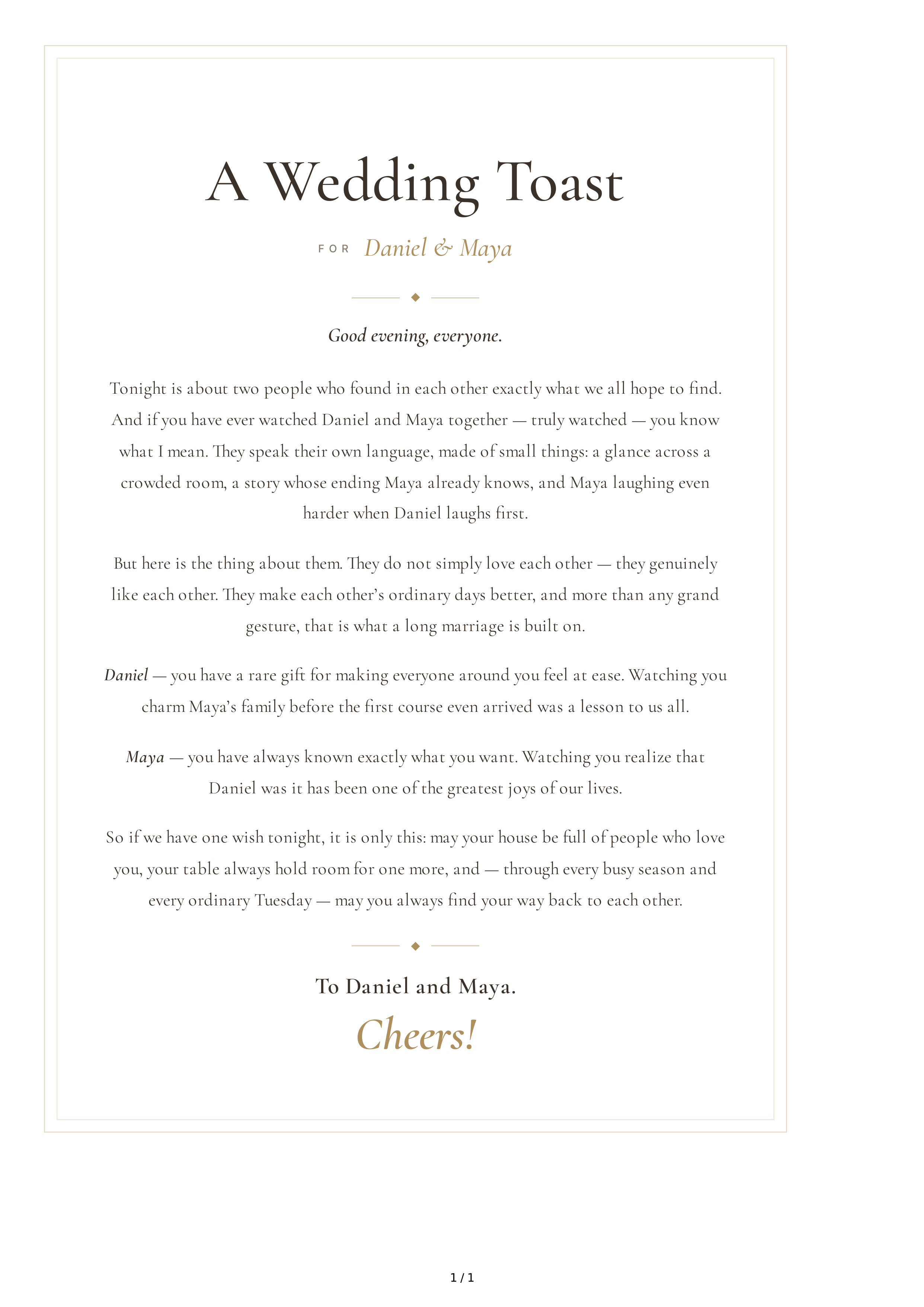 Memorable Wedding Toast — page 1