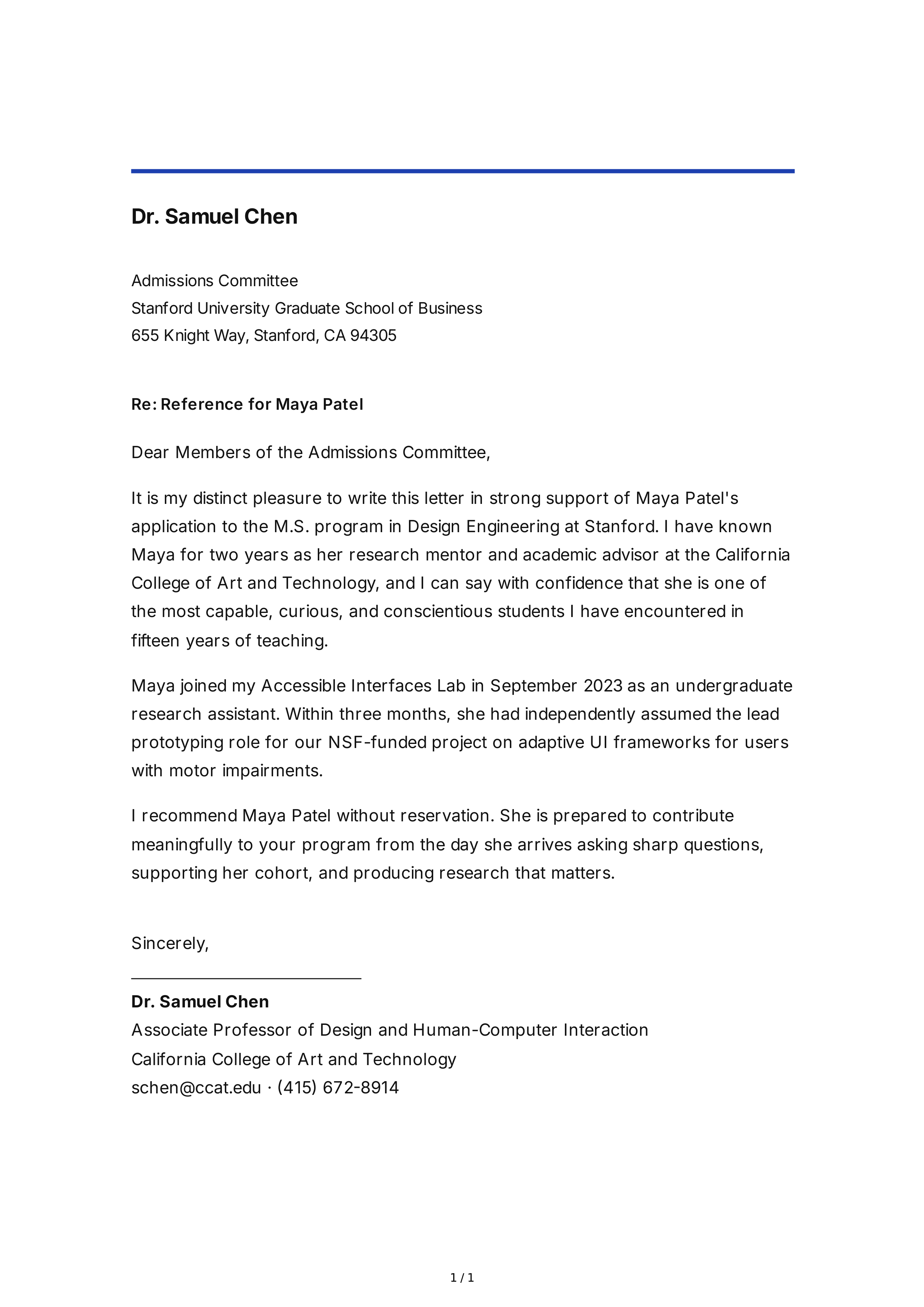 Mentor Reference Letter — page 1