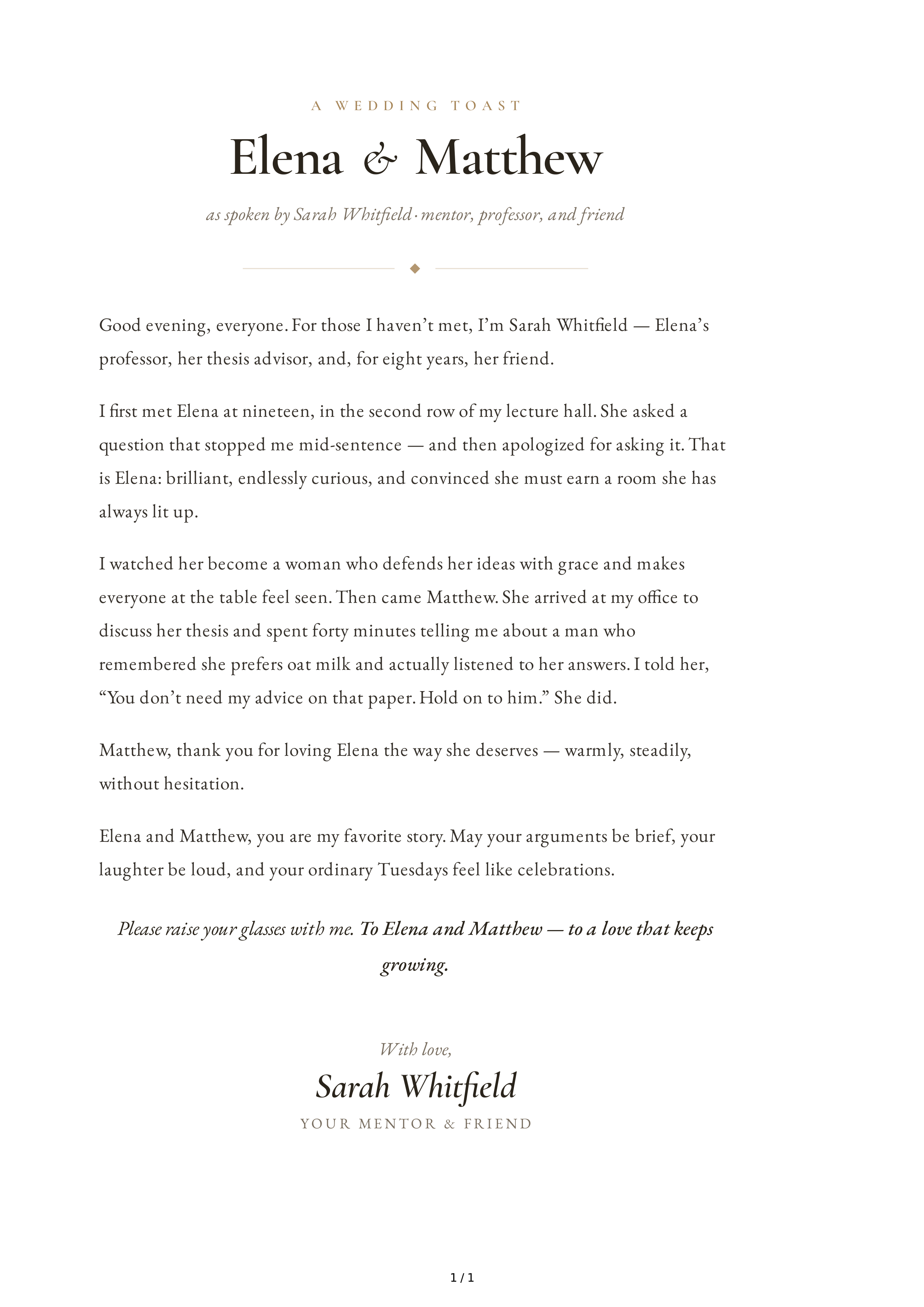 Mentor Wedding Toast — page 1