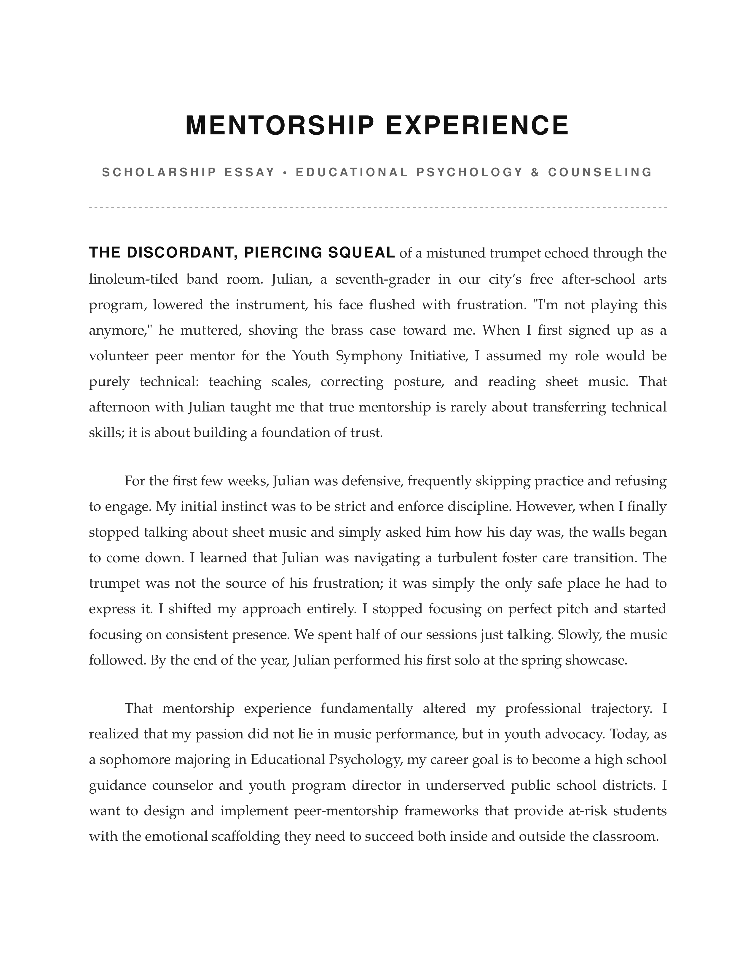 Mentorship Experience Scholarship Essay — page 1