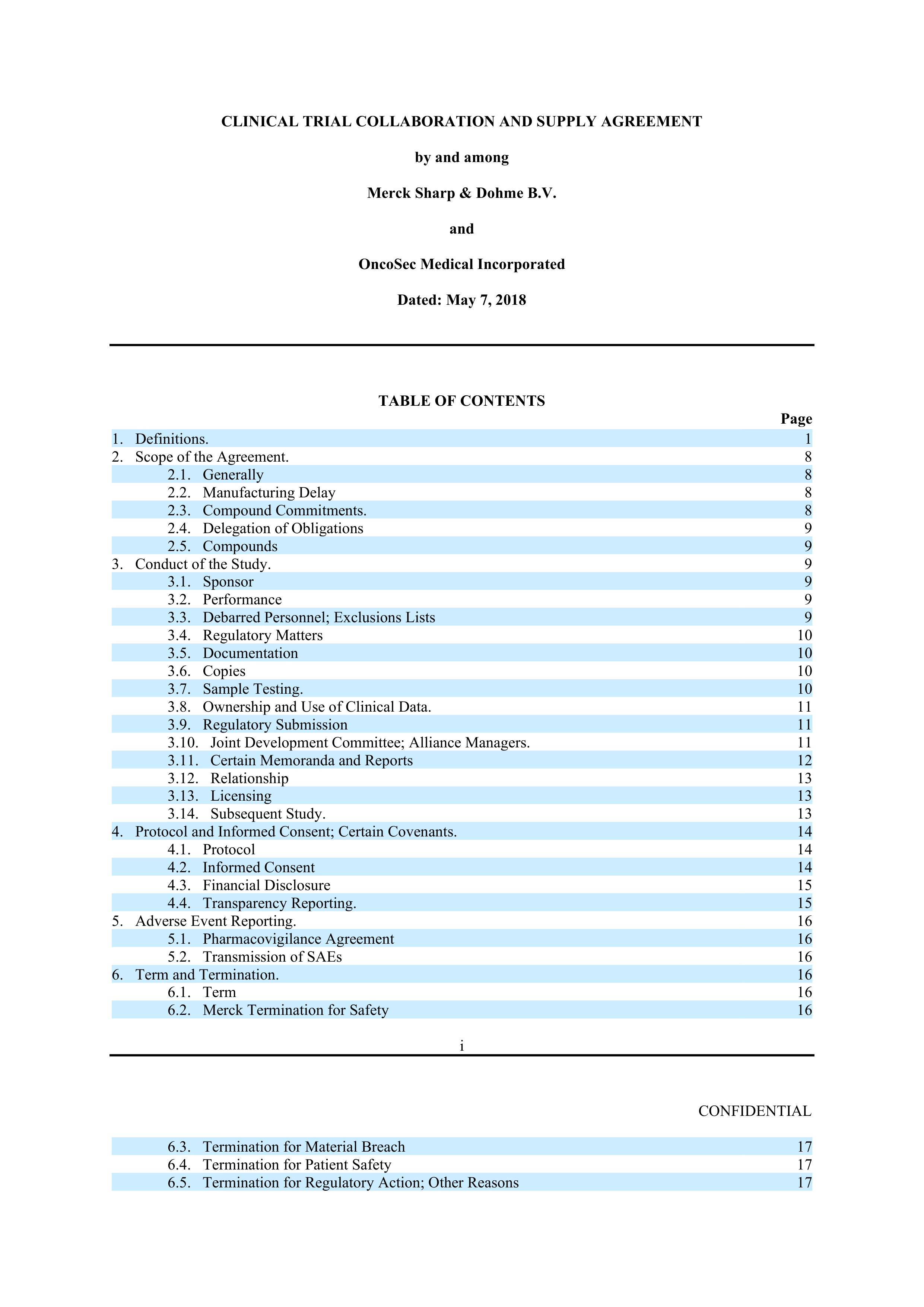 Merck Clinical Trial Agreement — page 1