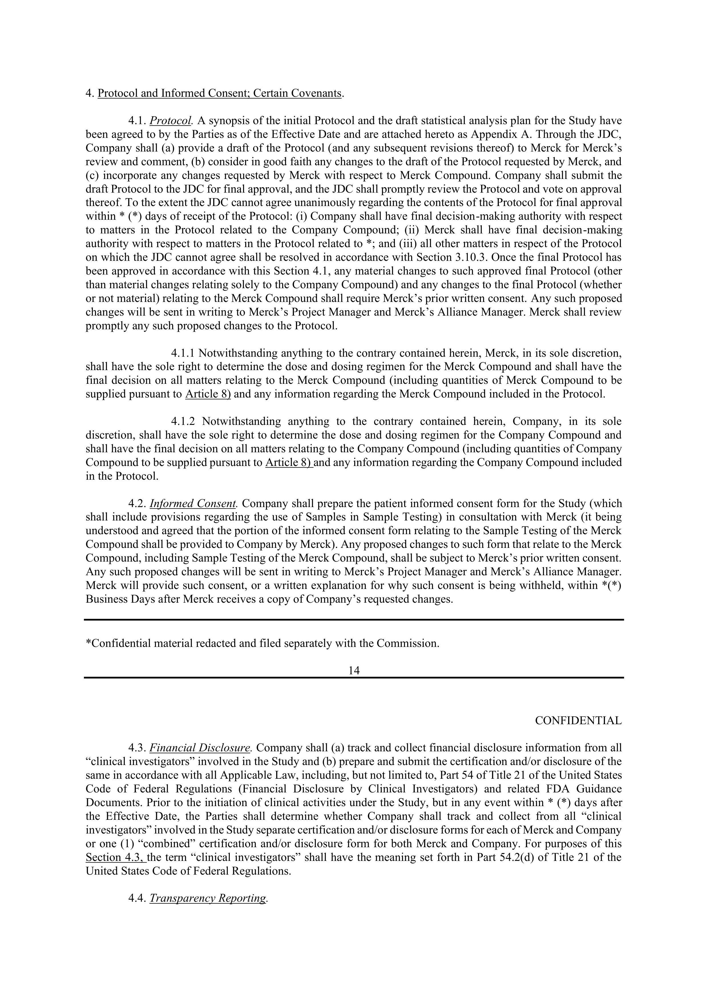 Merck Clinical Trial Agreement — page 14