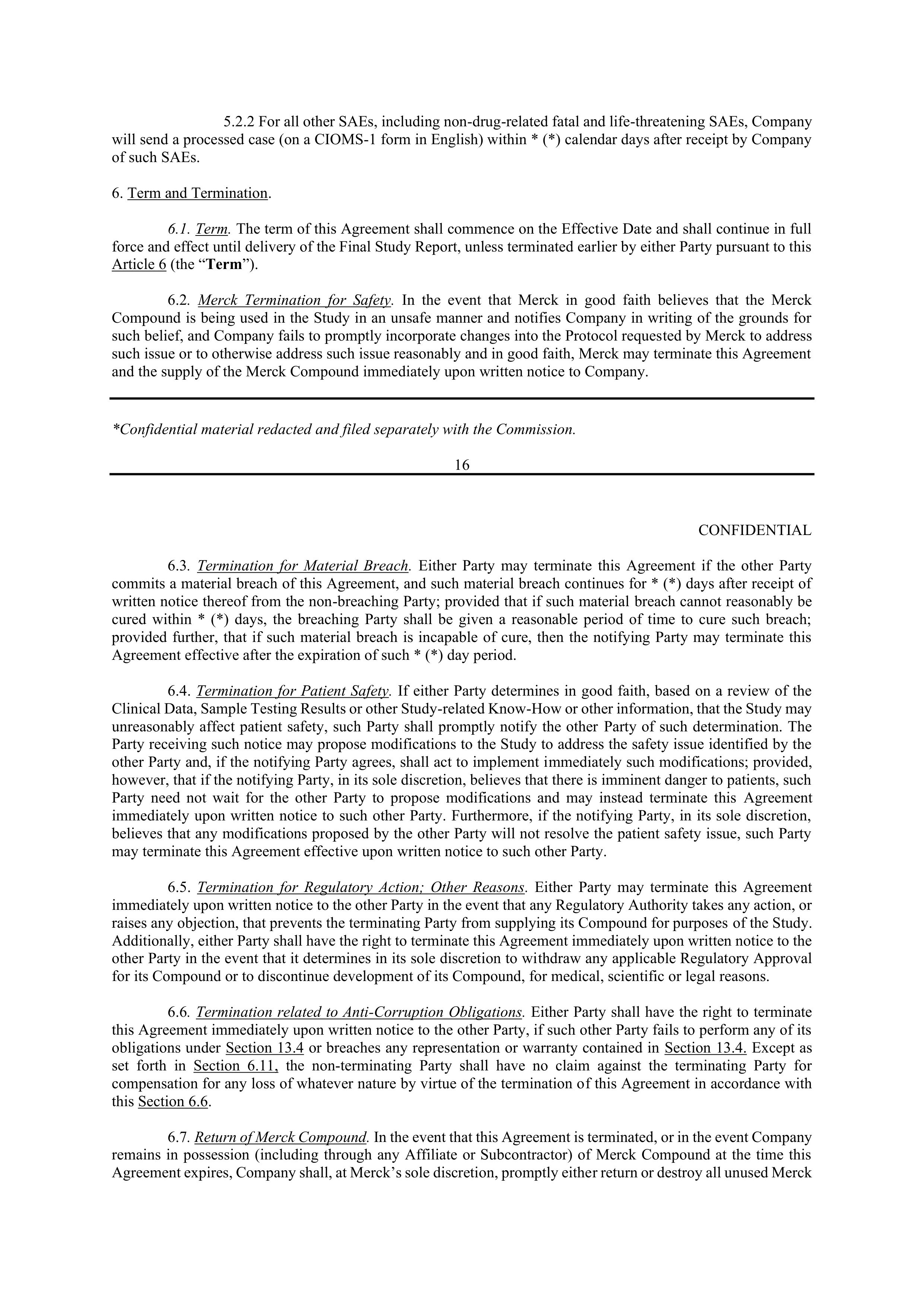 Merck Clinical Trial Agreement — page 16