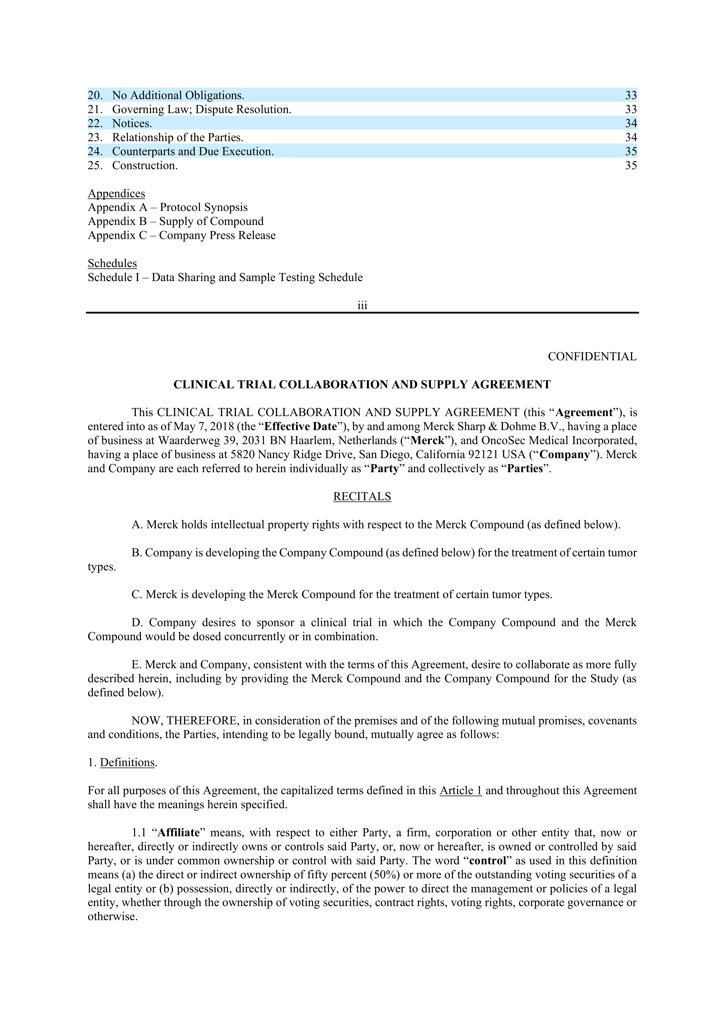 Merck Clinical Trial Agreement — page 3