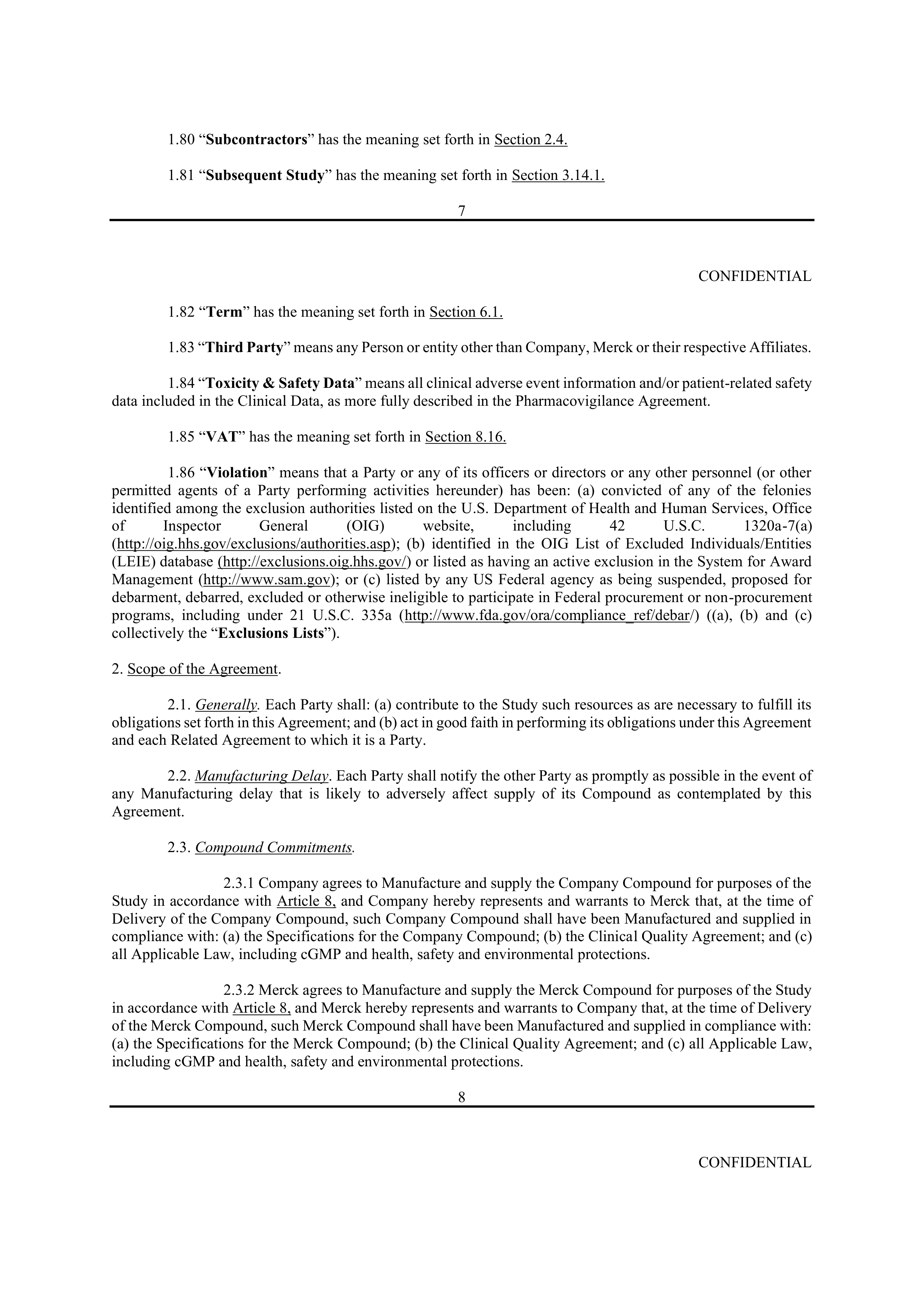 Merck Clinical Trial Agreement — page 9