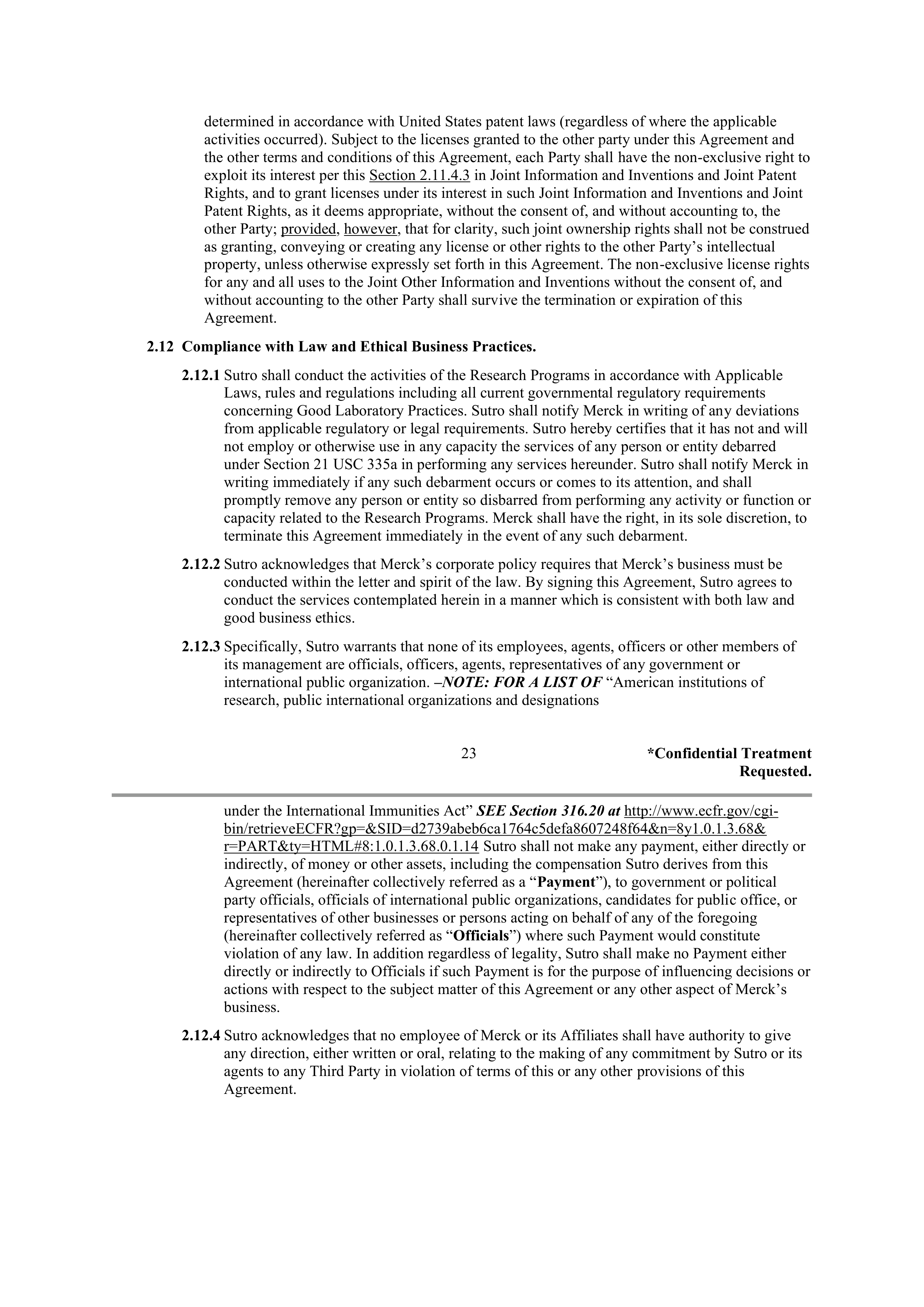 Merck Research Collaboration Agreement — page 20