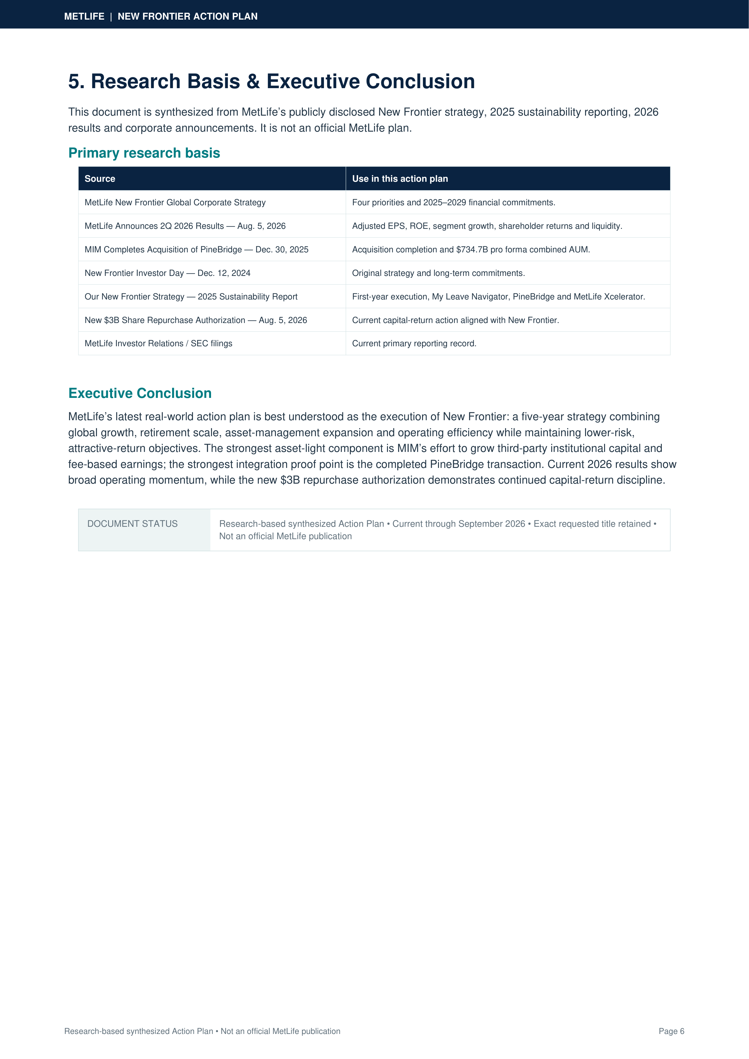 MetLife "New Frontier" Global Expansion and Asset-Light Integration Action Plan — page 6