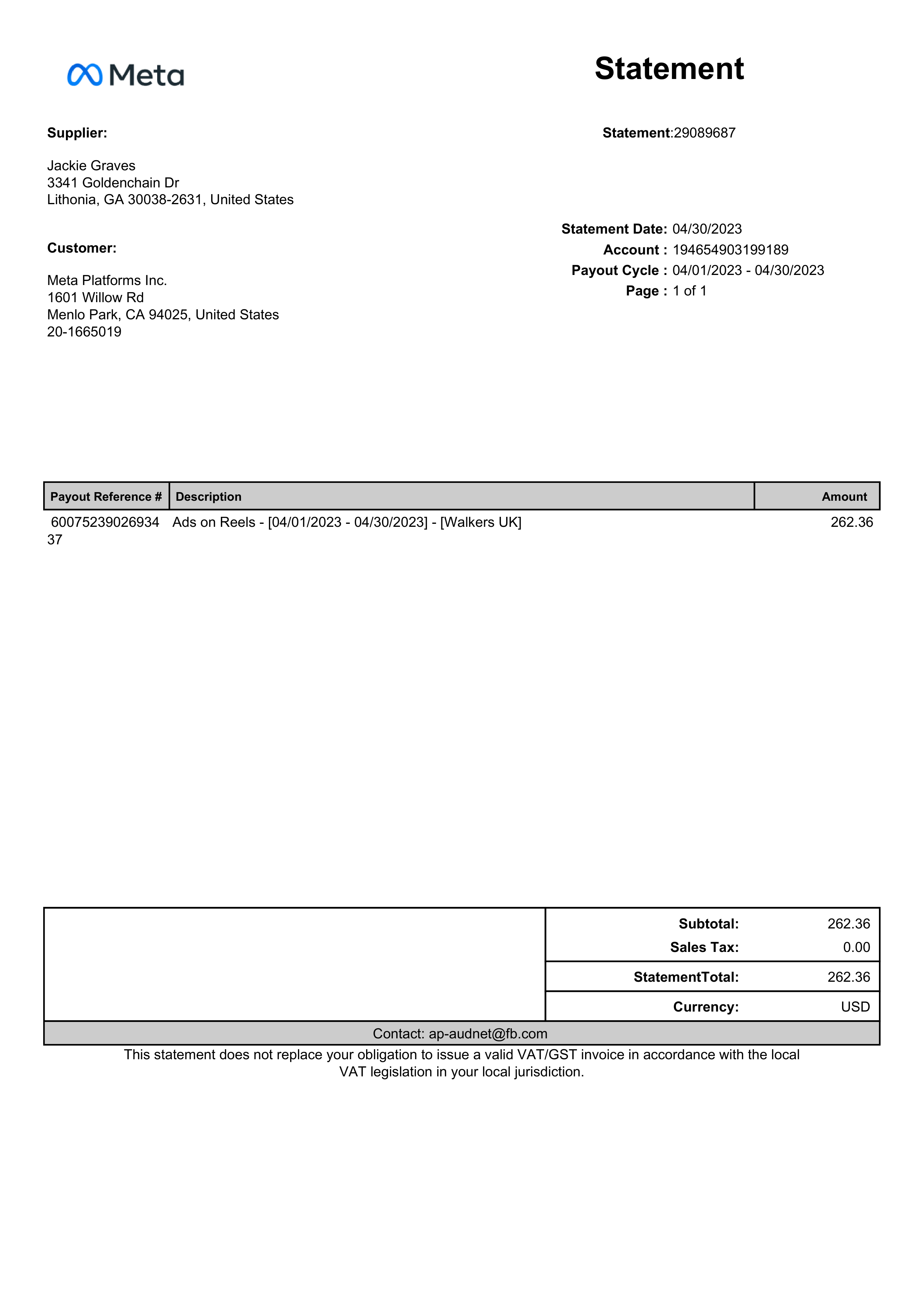 Meta Ads Invoice — page 1