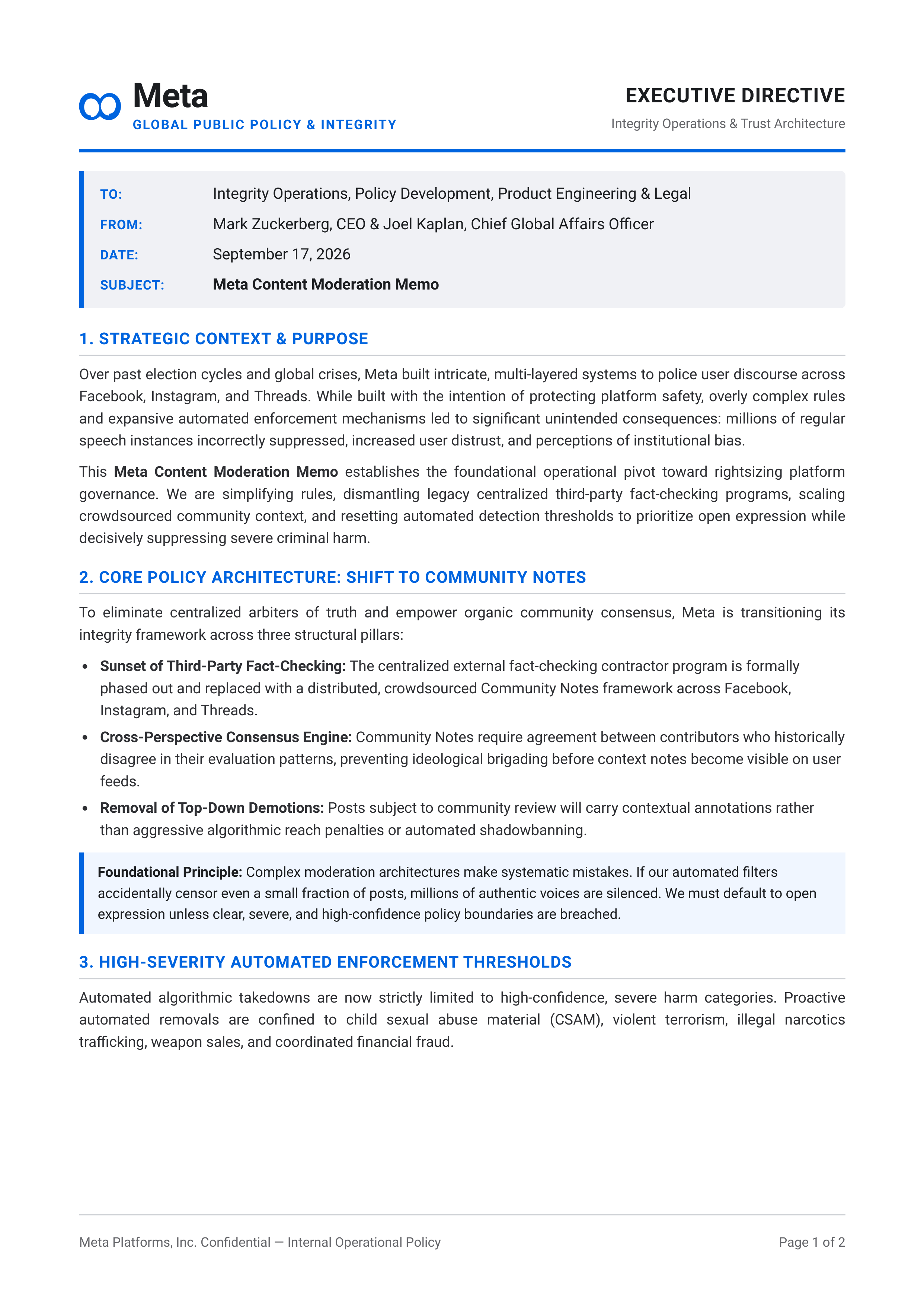 Meta Content Moderation Memo — page 1