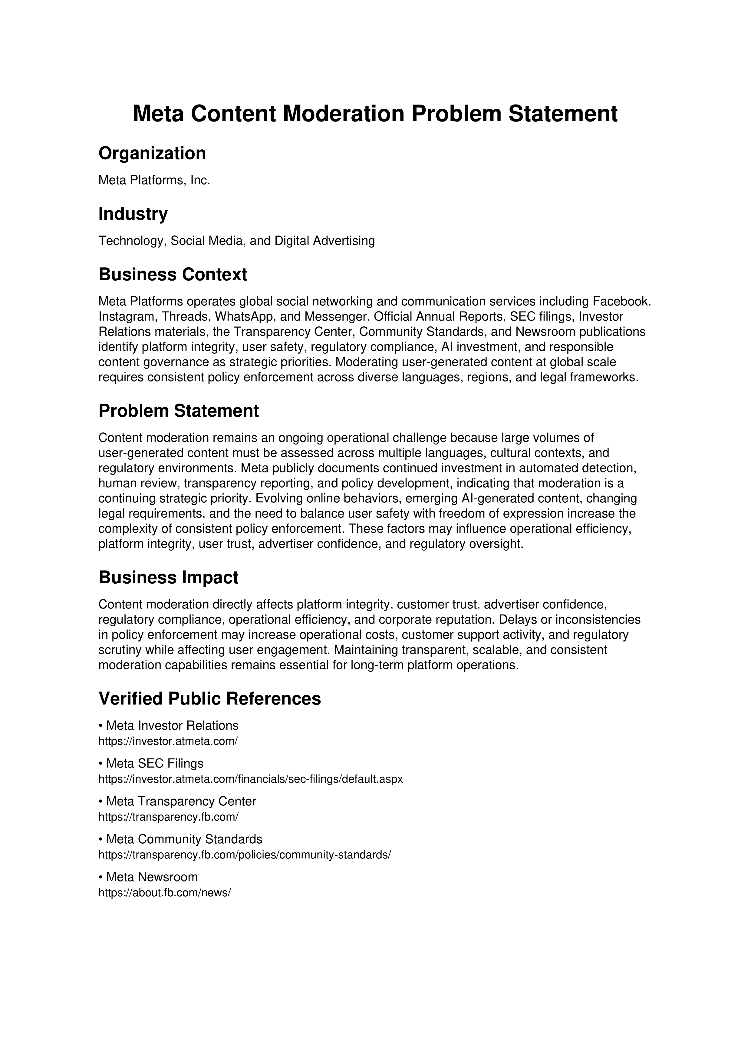 Meta Content Moderation Problem Statement — page 1