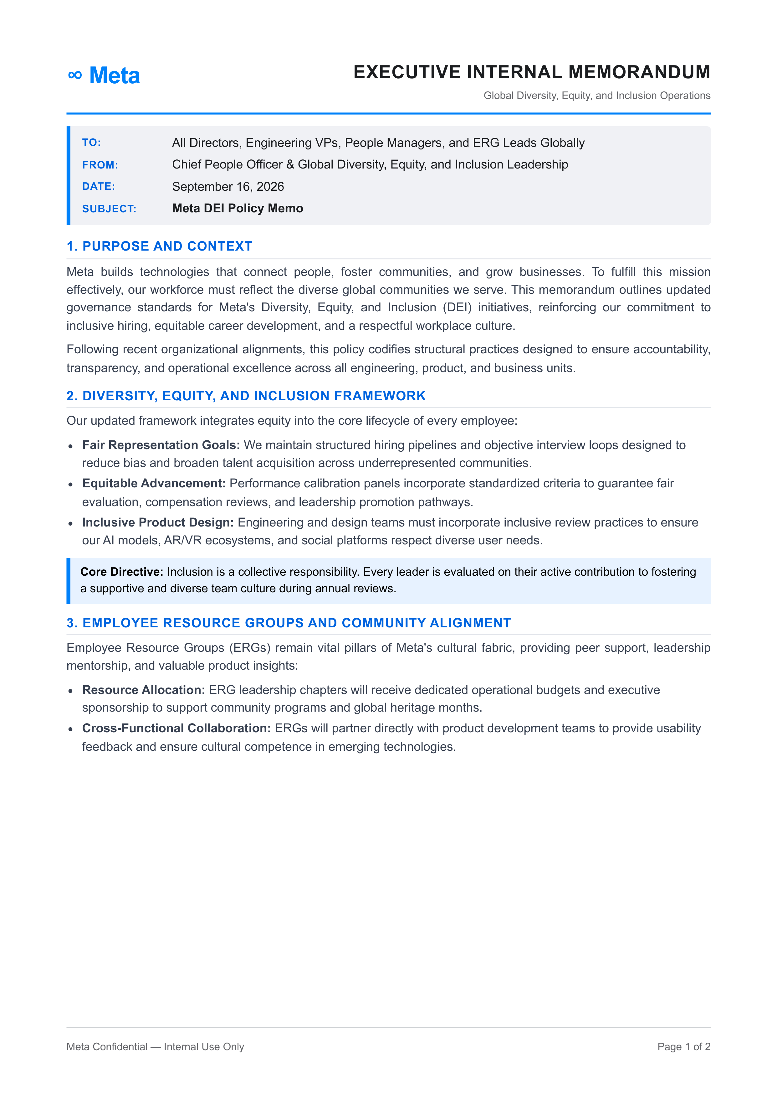 Meta DEI Policy Memo — page 1