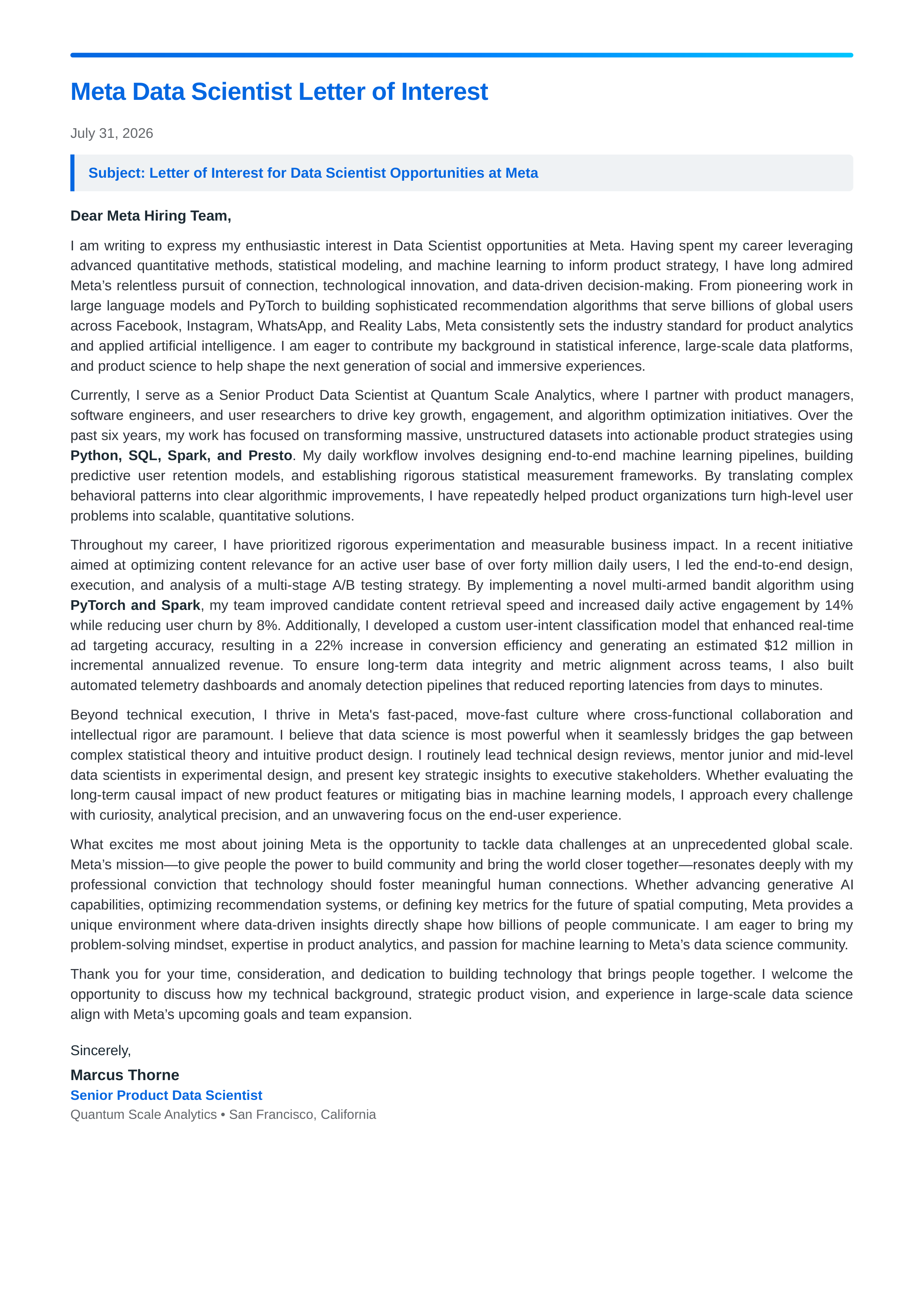 Meta Data Scientist Letter of Interest — page 1
