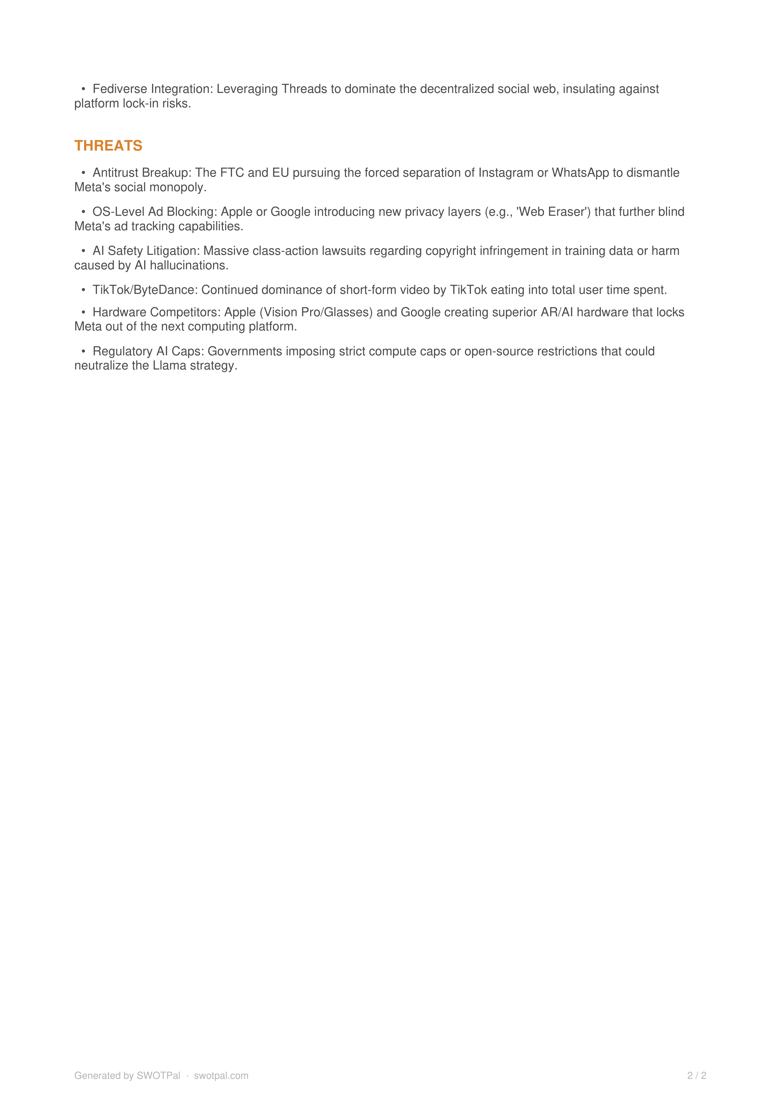 Meta Platforms Swot Analysis  — page 2