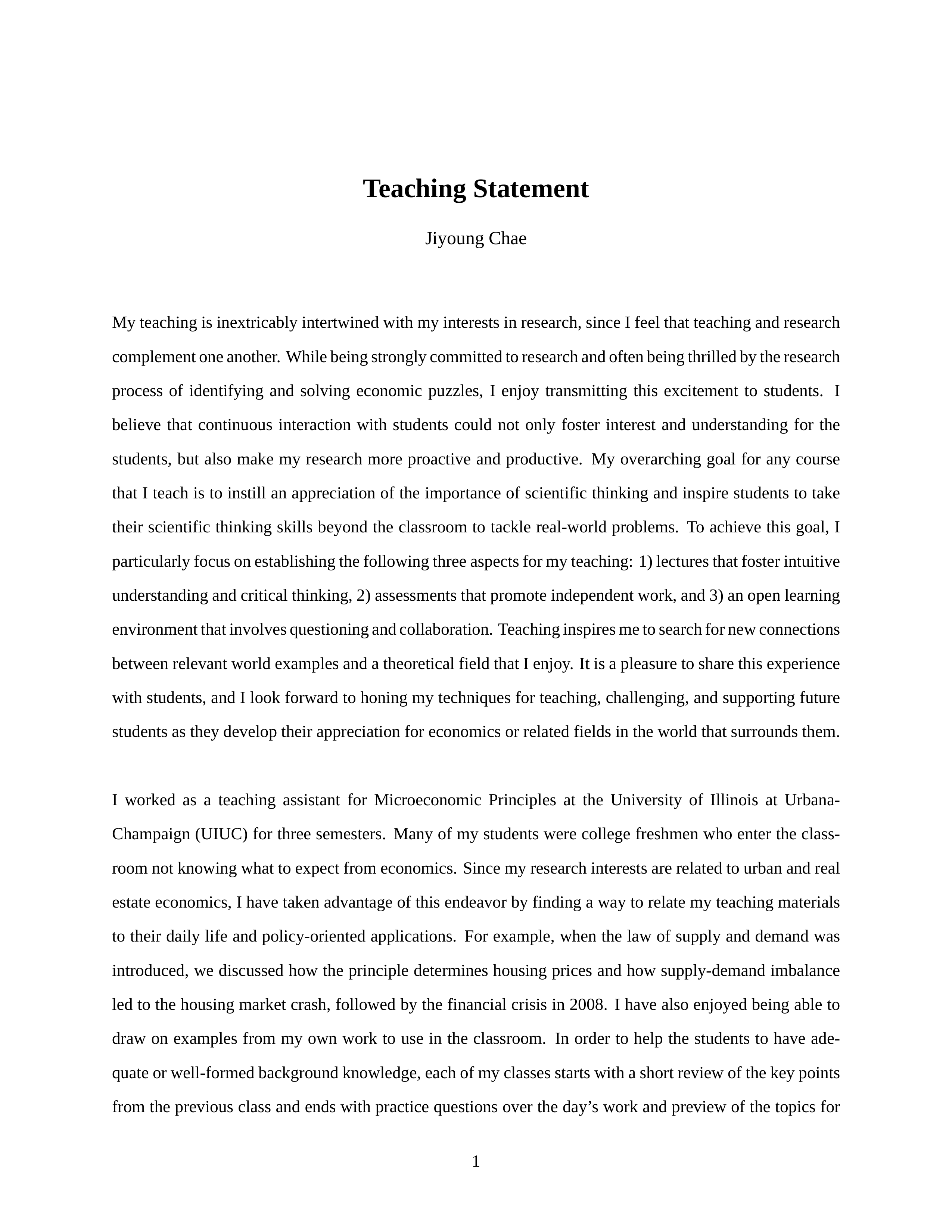 Microeconomics Teaching Statement — page 1