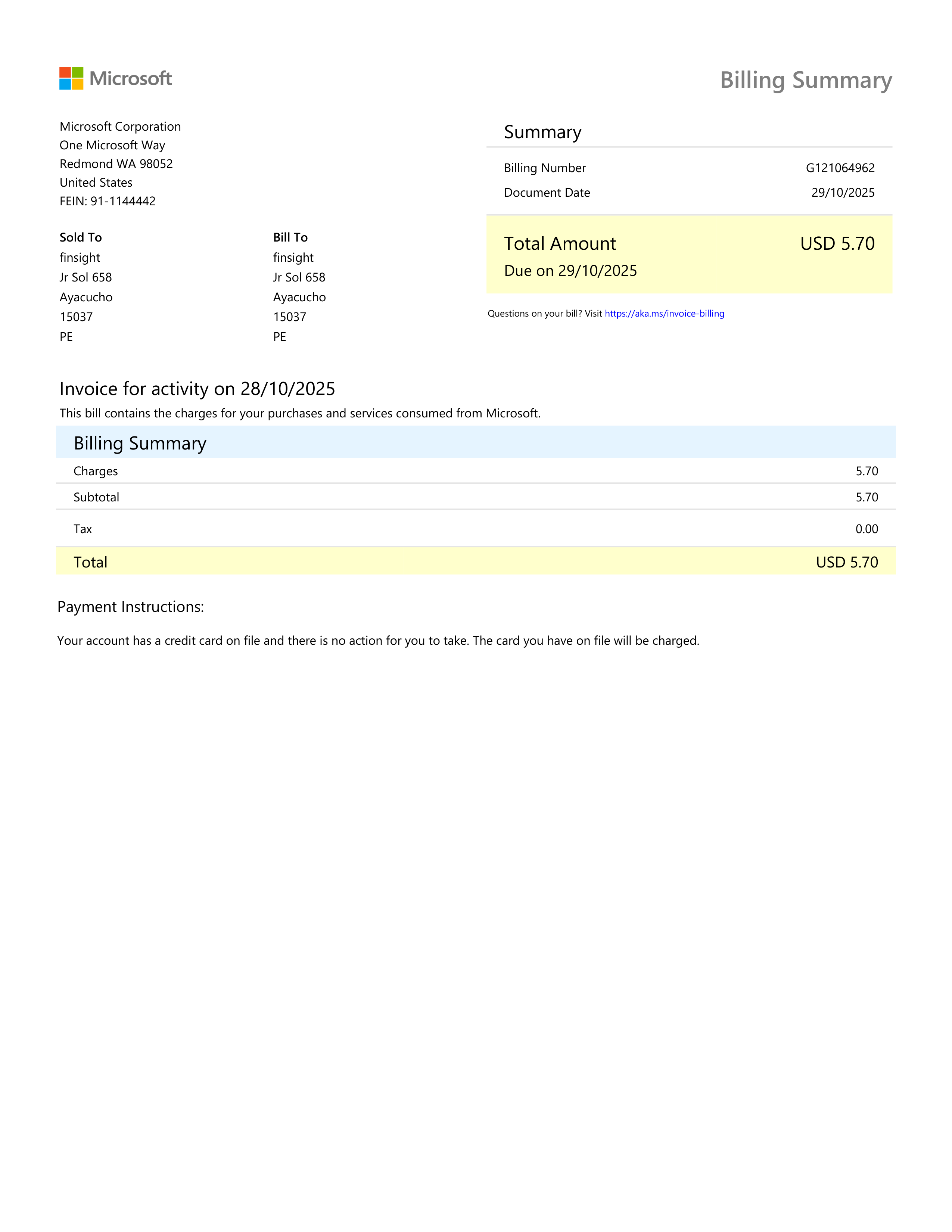 Microsoft 365 Business Tax Invoice — page 1