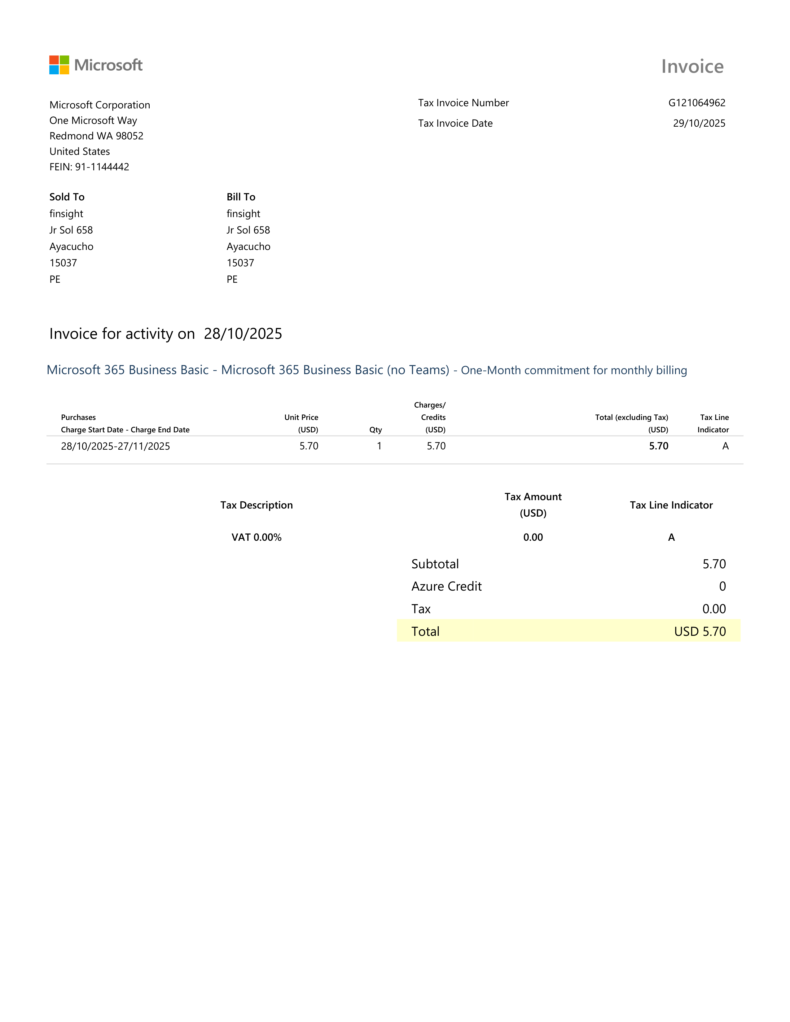 Microsoft 365 Business Tax Invoice — page 2