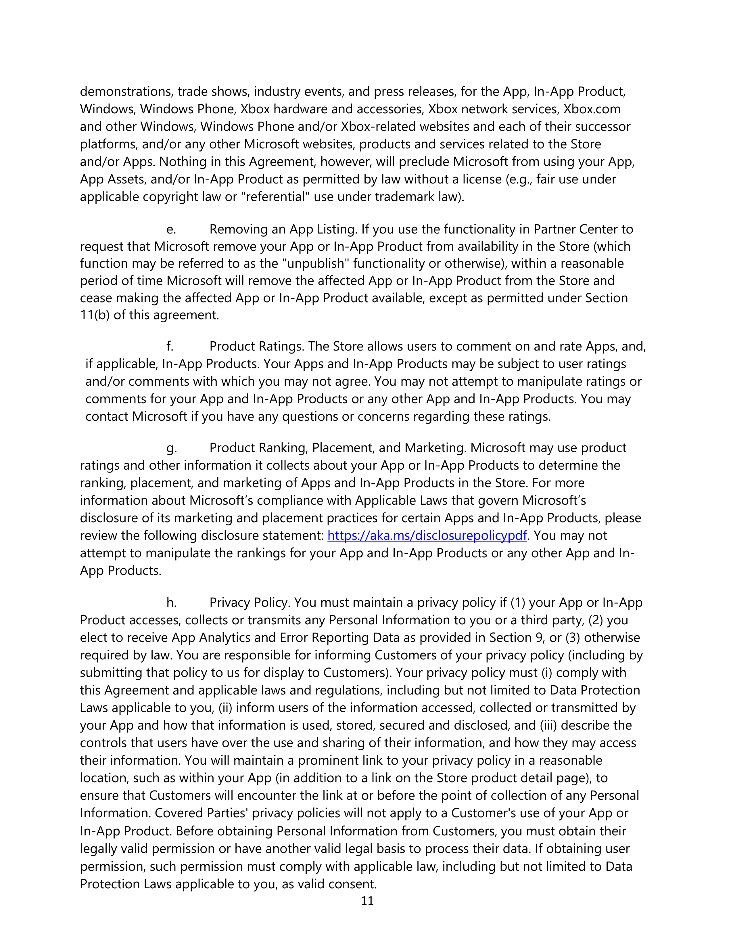 Microsoft App Developer Agreement — page 11