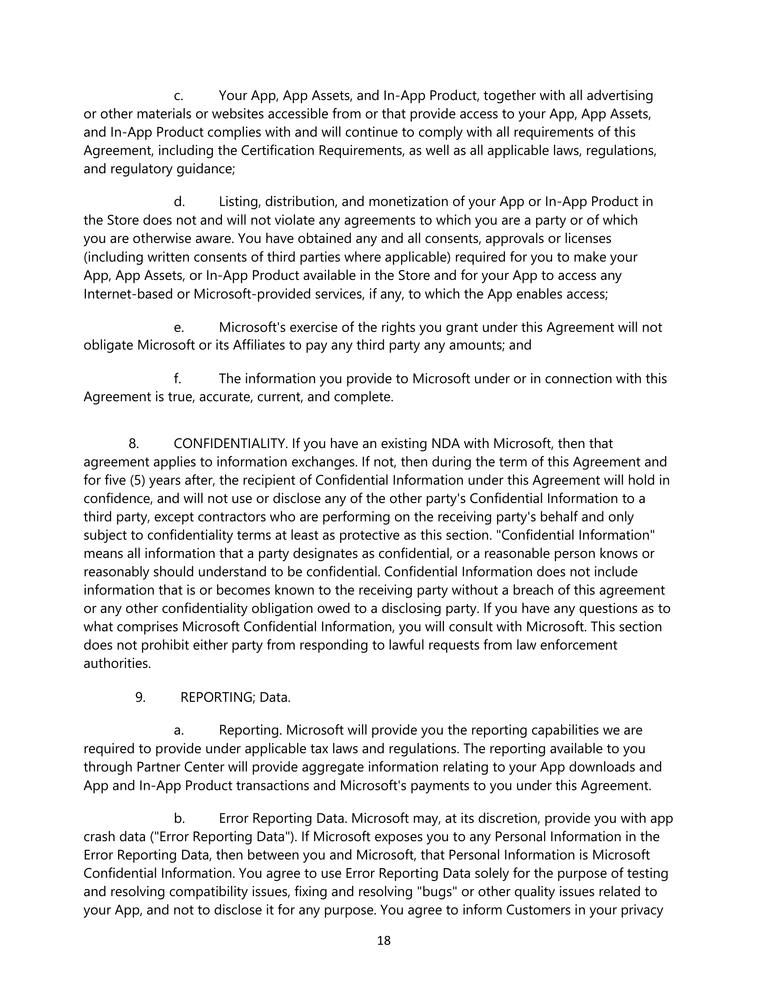 Microsoft App Developer Agreement — page 18