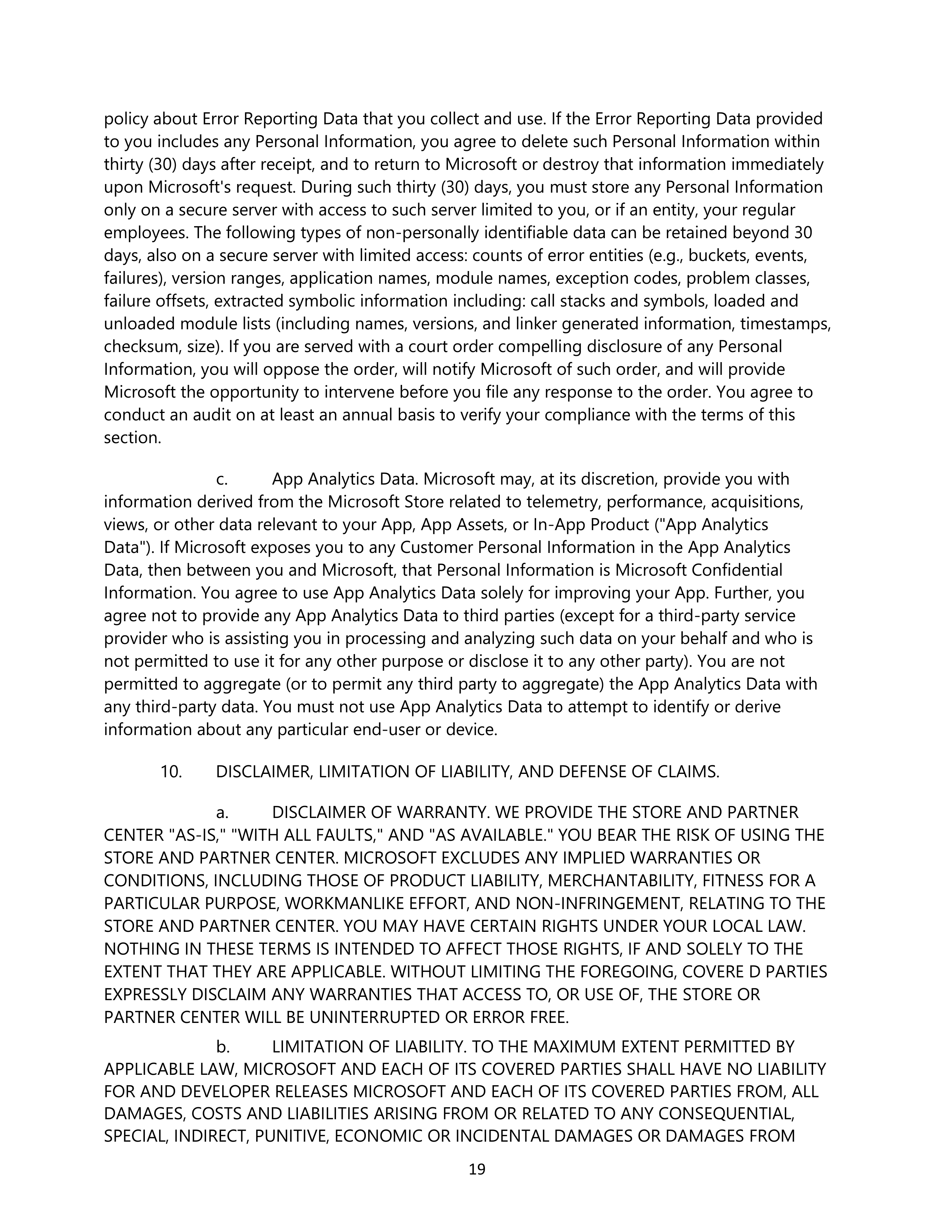Microsoft App Developer Agreement — page 19