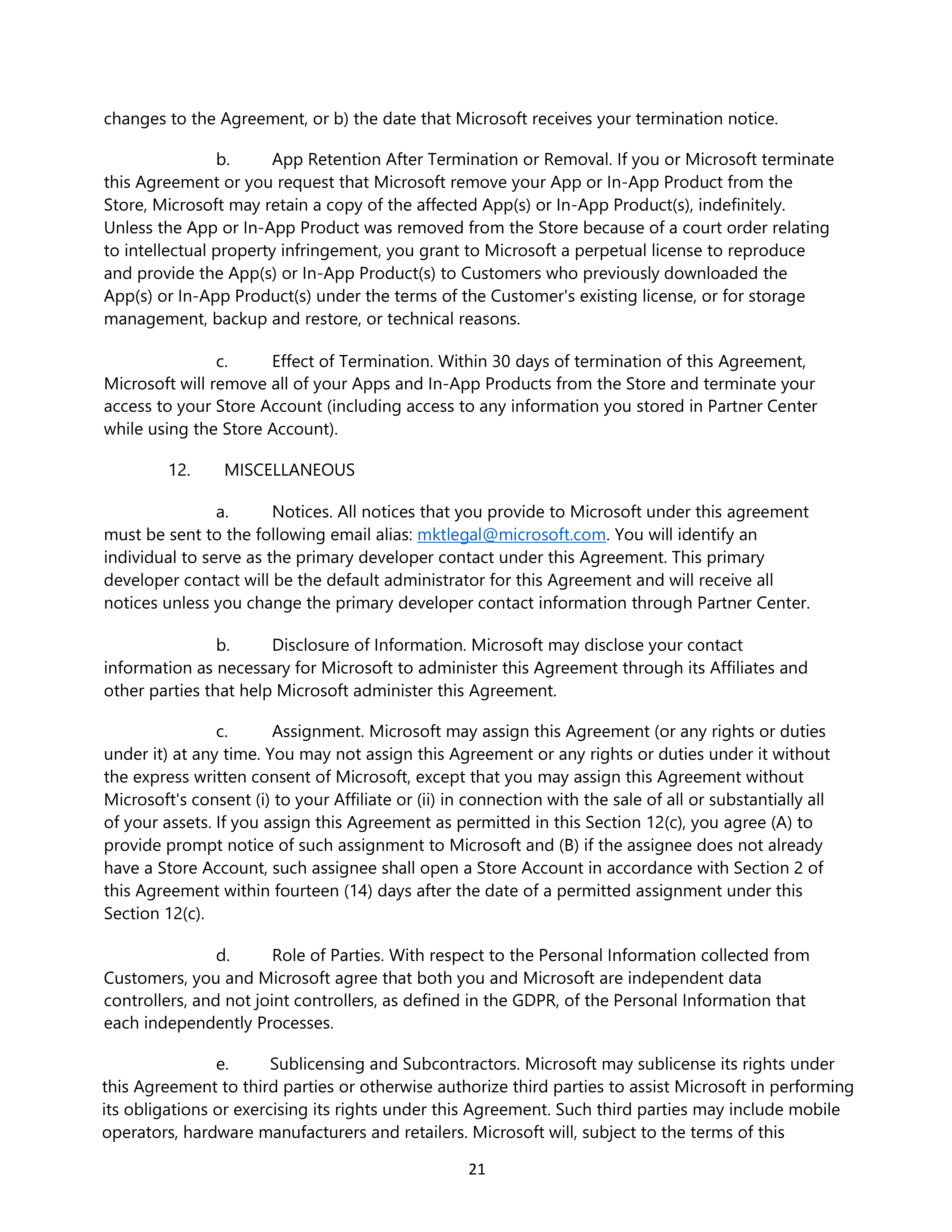 Microsoft App Developer Agreement — page 21
