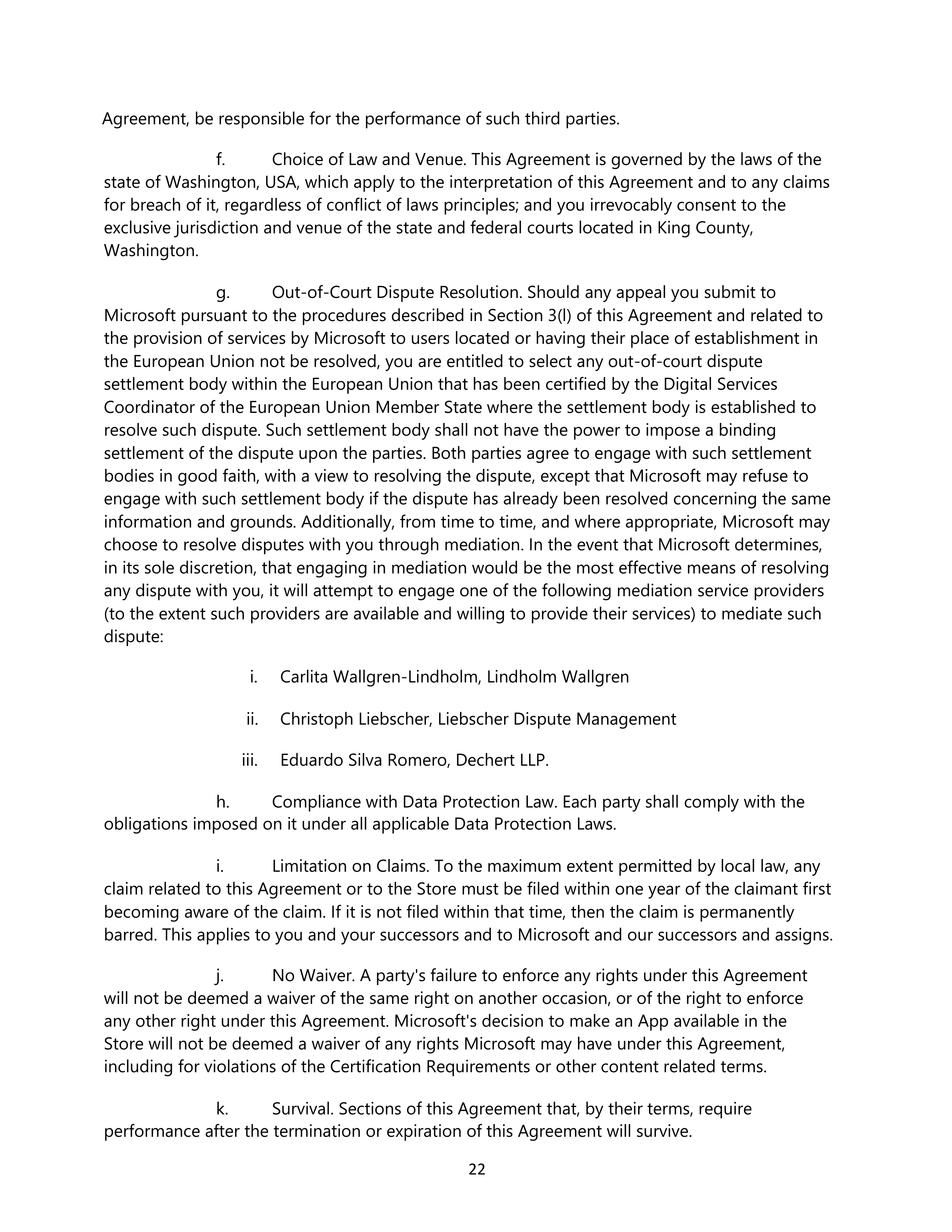 Microsoft App Developer Agreement — page 22