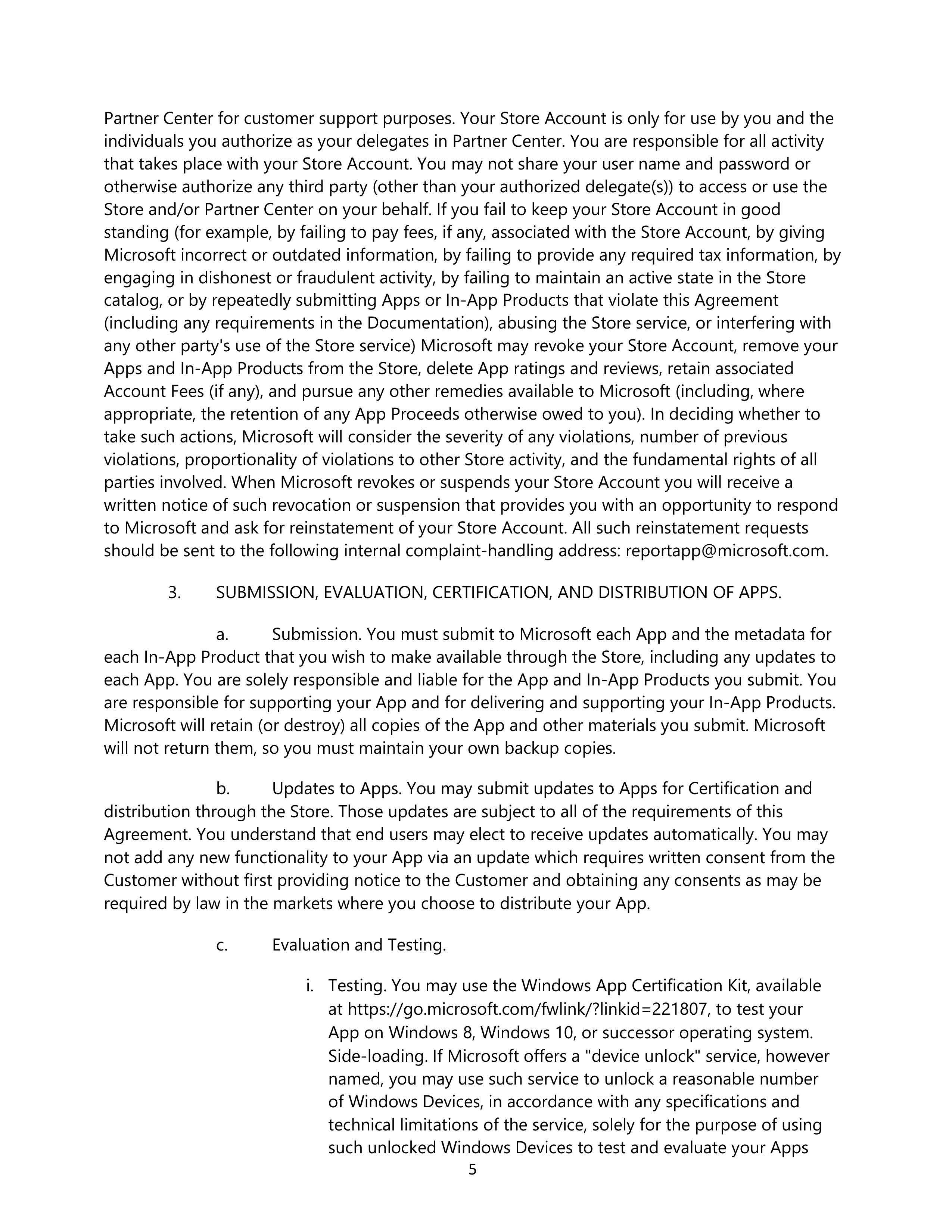Microsoft App Developer Agreement — page 5