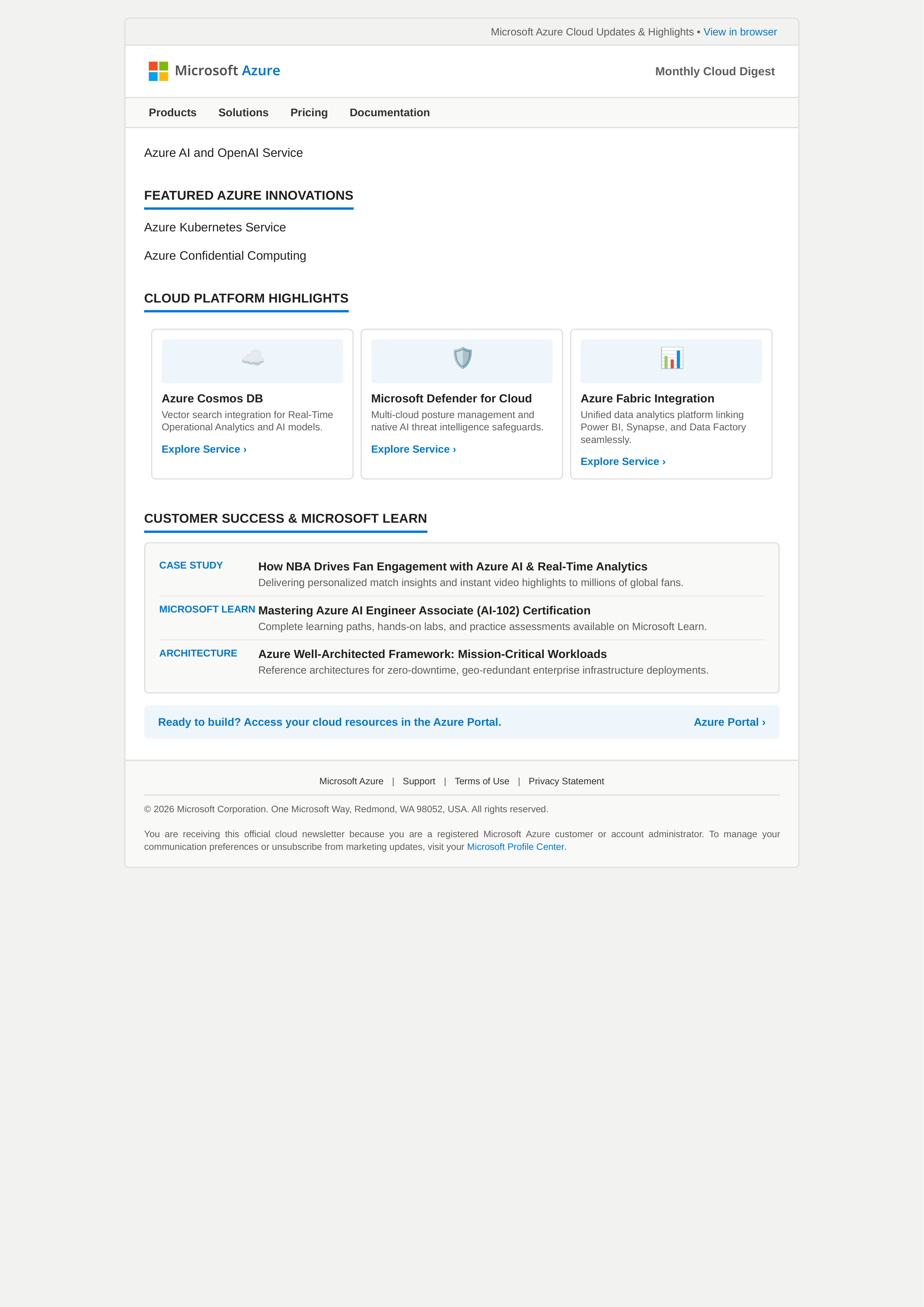 Microsoft Azure Email Newsletter — page 1