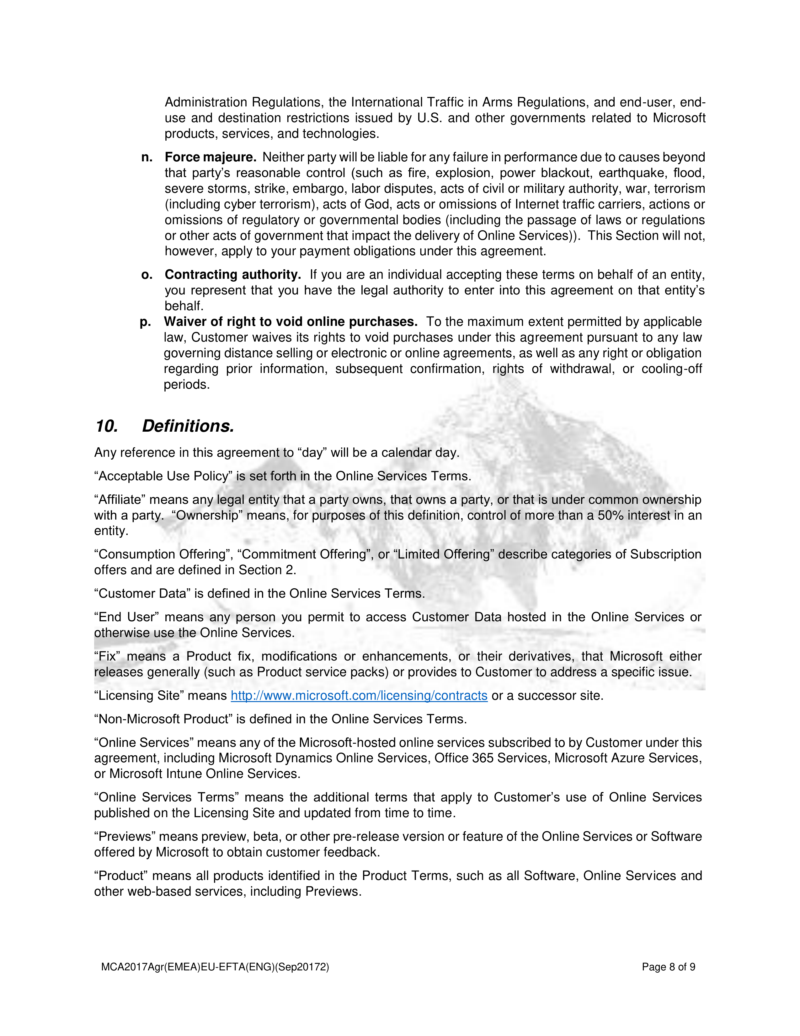 Microsoft Cloud Agreement — page 8