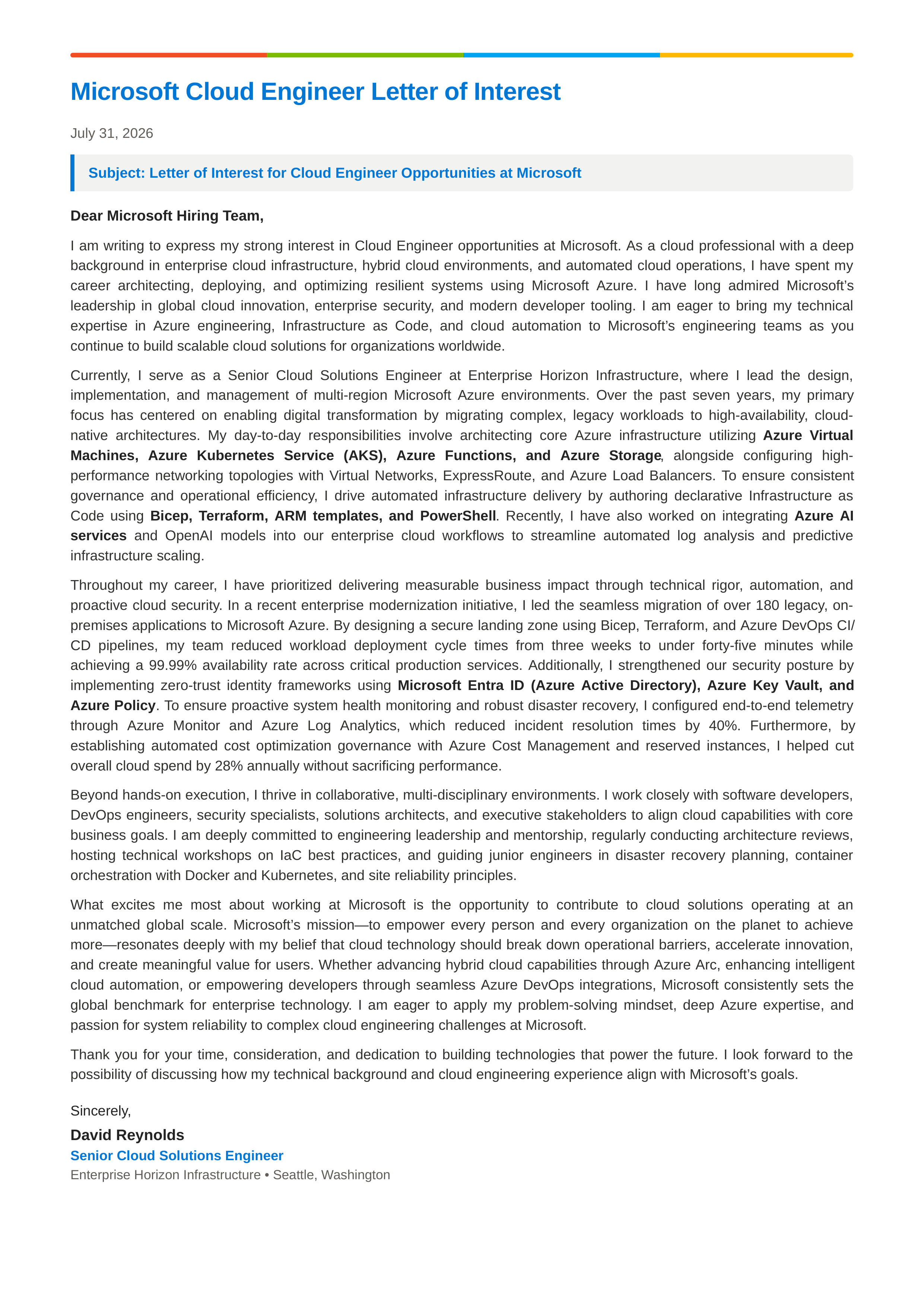 Microsoft Cloud Engineer Letter of Interest — page 1
