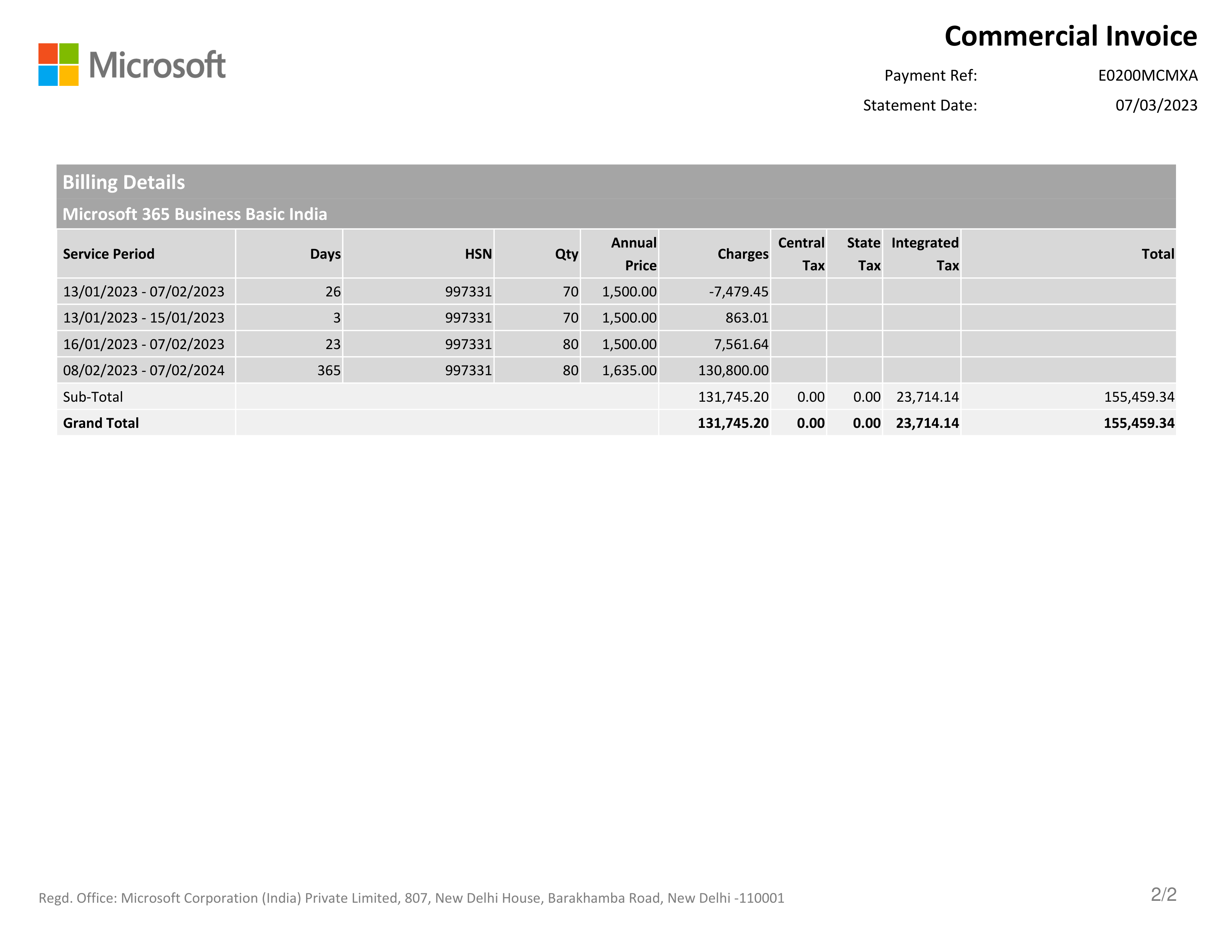 Microsoft Commercial Invoice — page 2