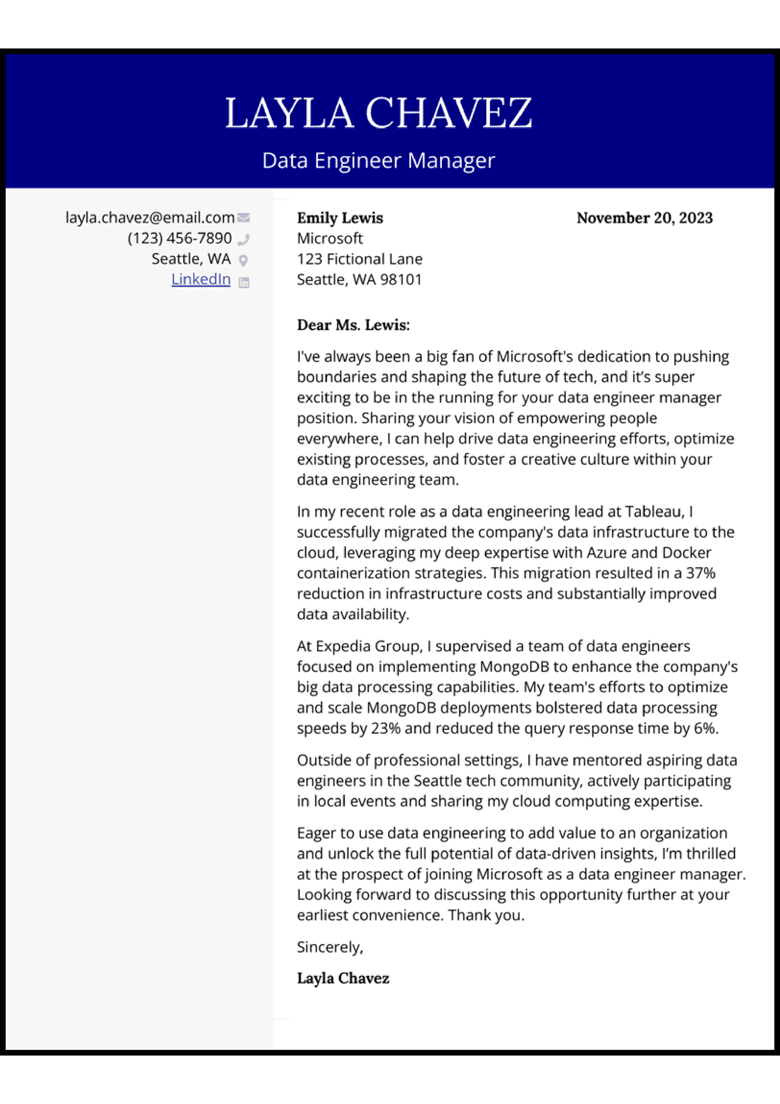 Microsoft Data Engineer Cover Letter — page 1