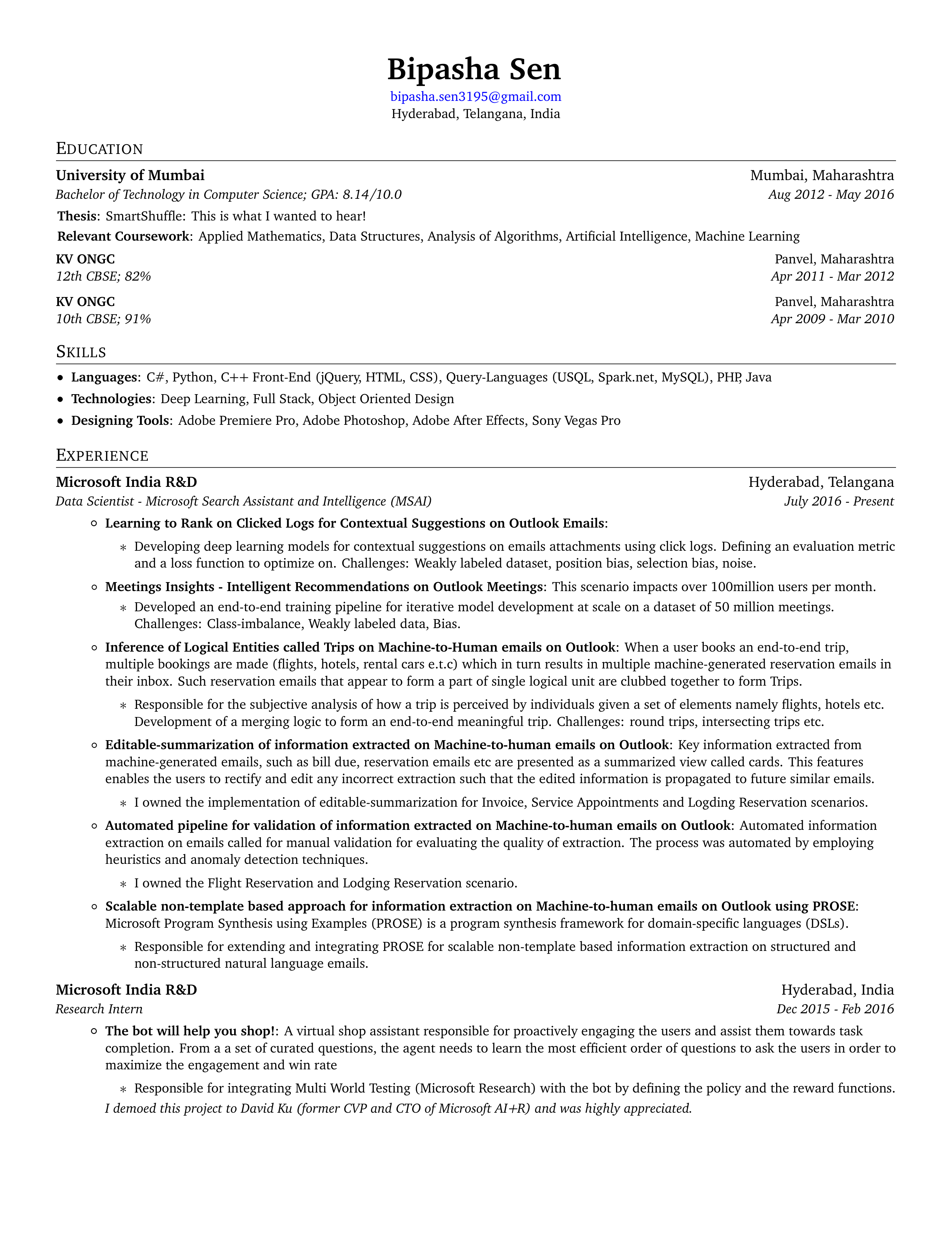 Microsoft Data Scientist Resume — page 1