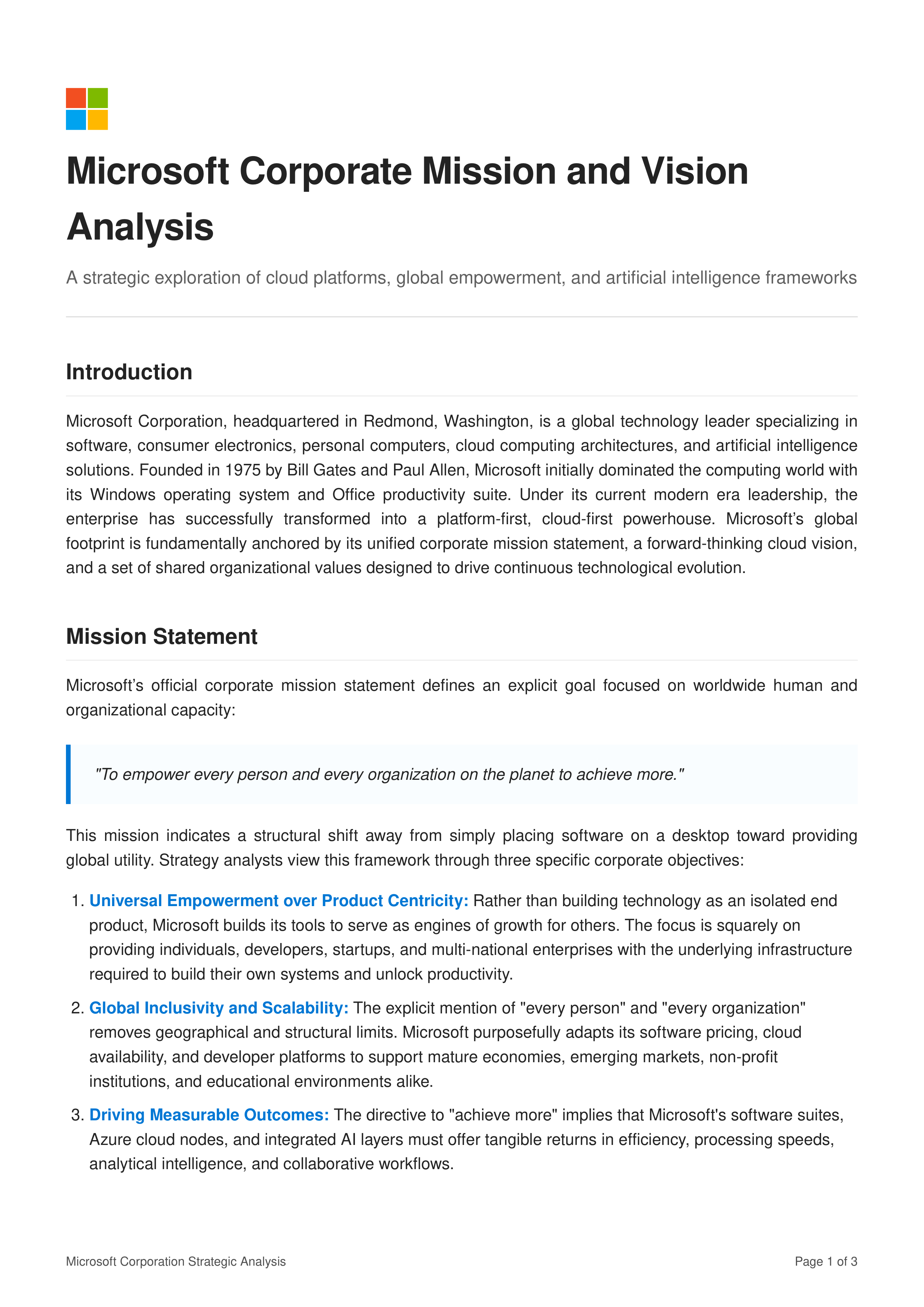 Microsoft Mission Statement — page 1