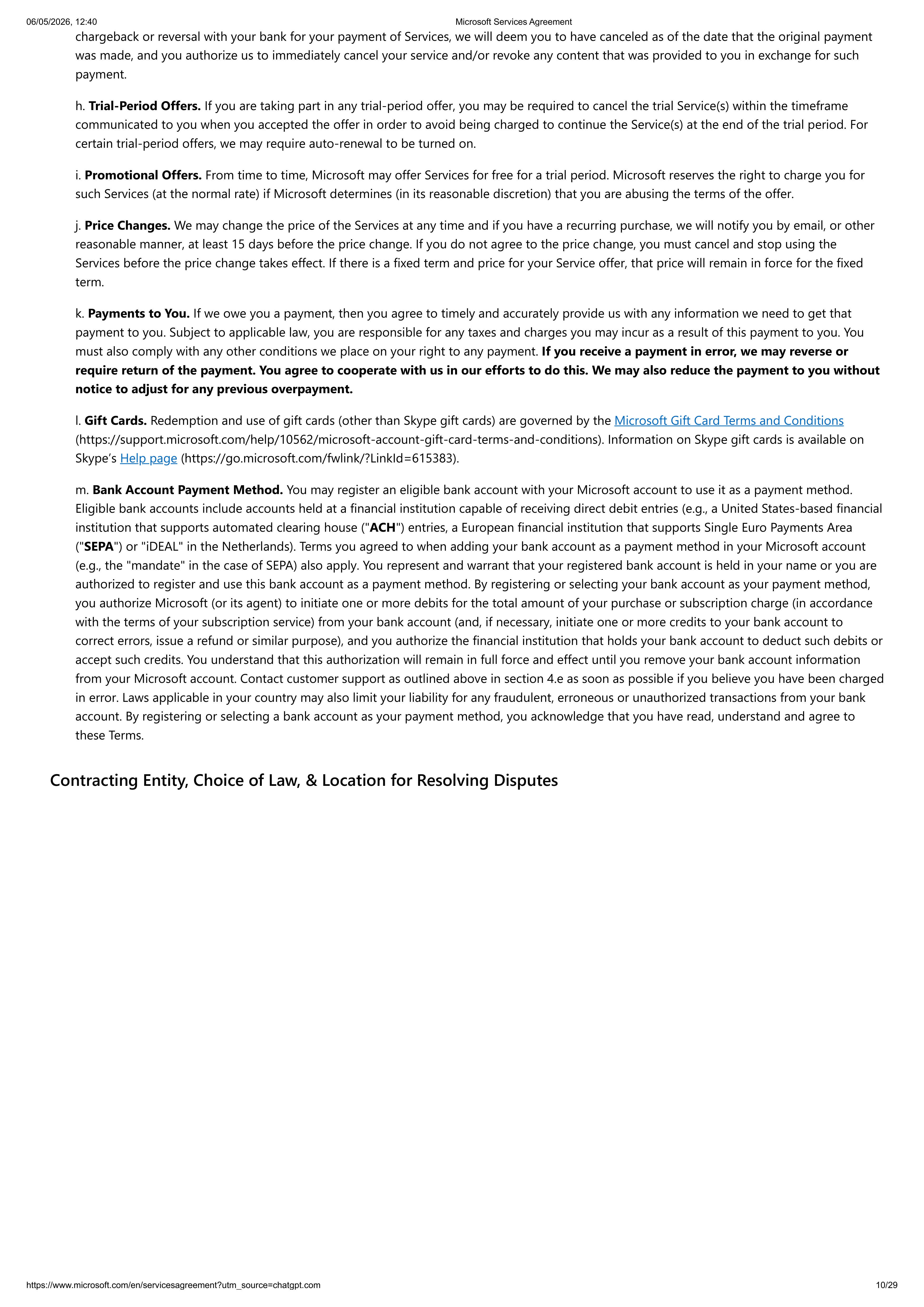 MICROSOFT SERVICE AGREEMENT — page 10