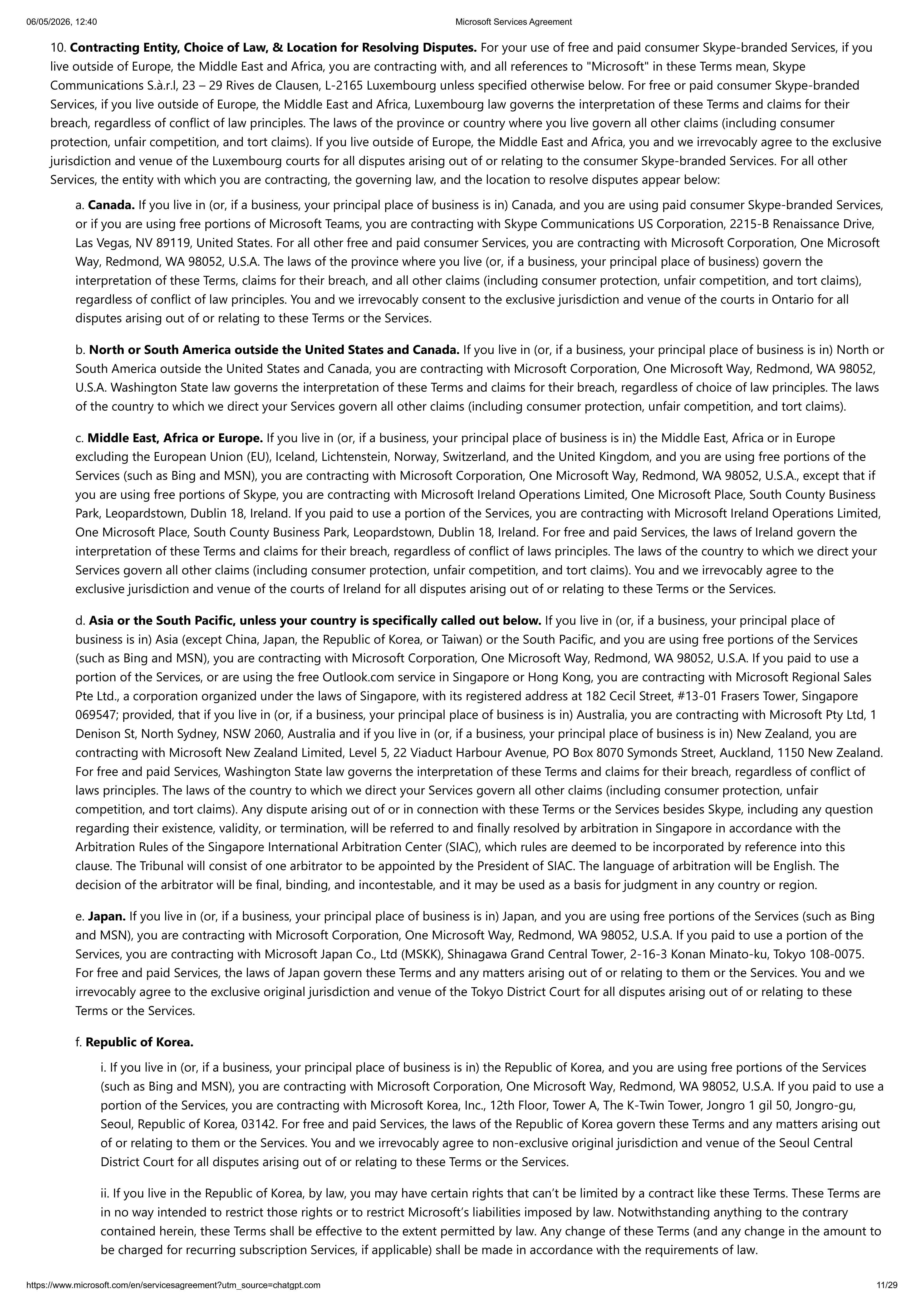 MICROSOFT SERVICE AGREEMENT — page 11