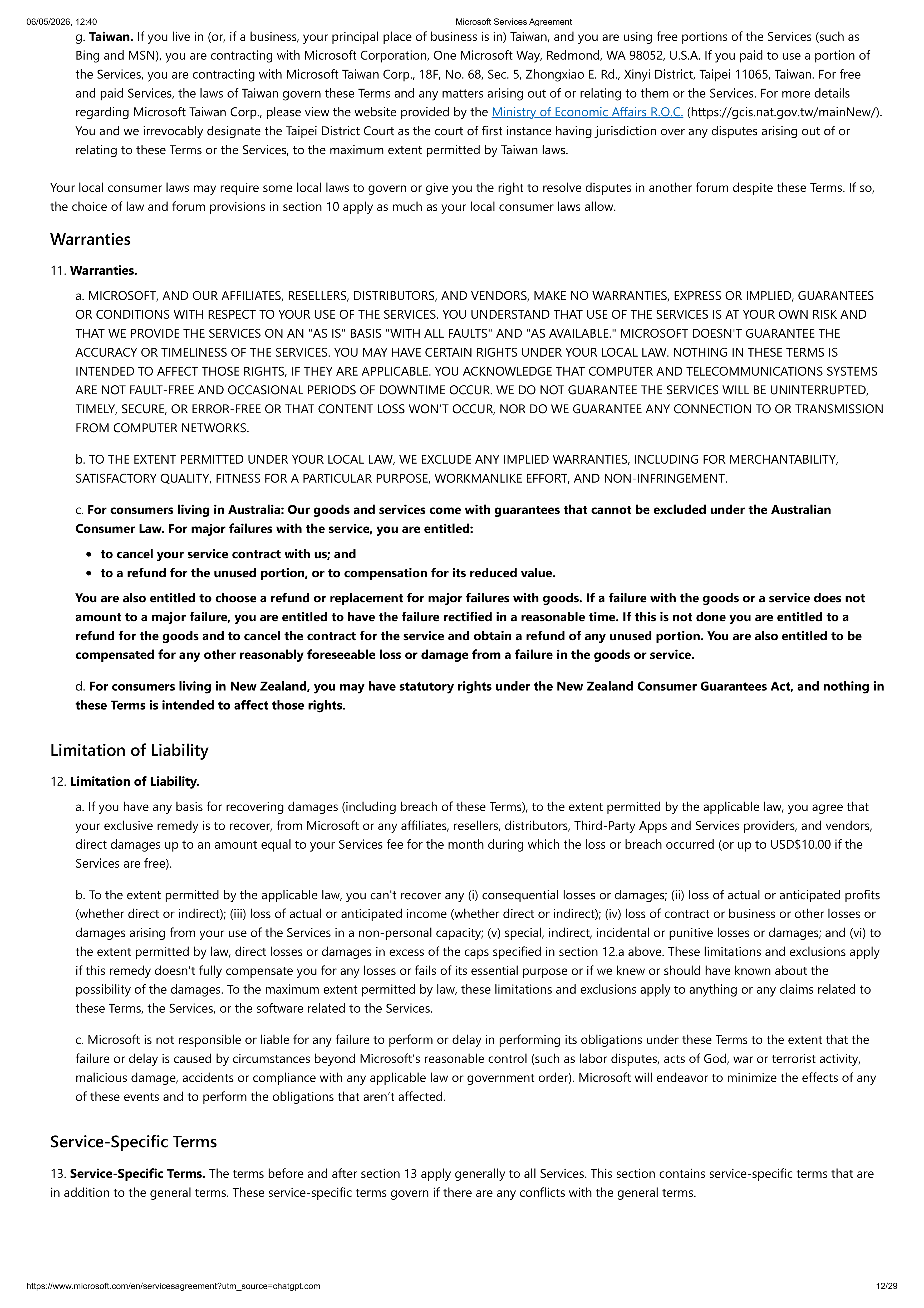 MICROSOFT SERVICE AGREEMENT — page 12