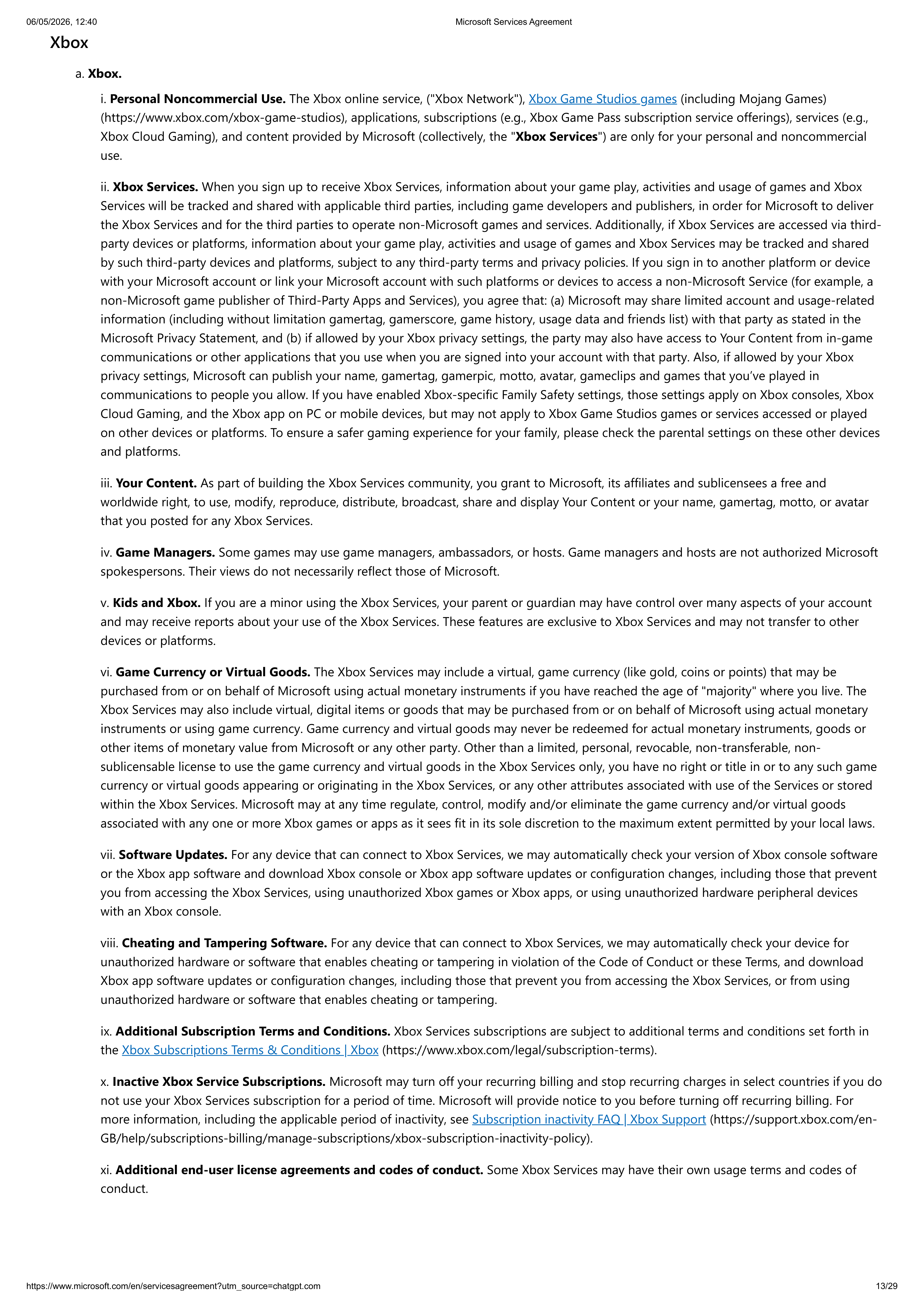 MICROSOFT SERVICE AGREEMENT — page 13